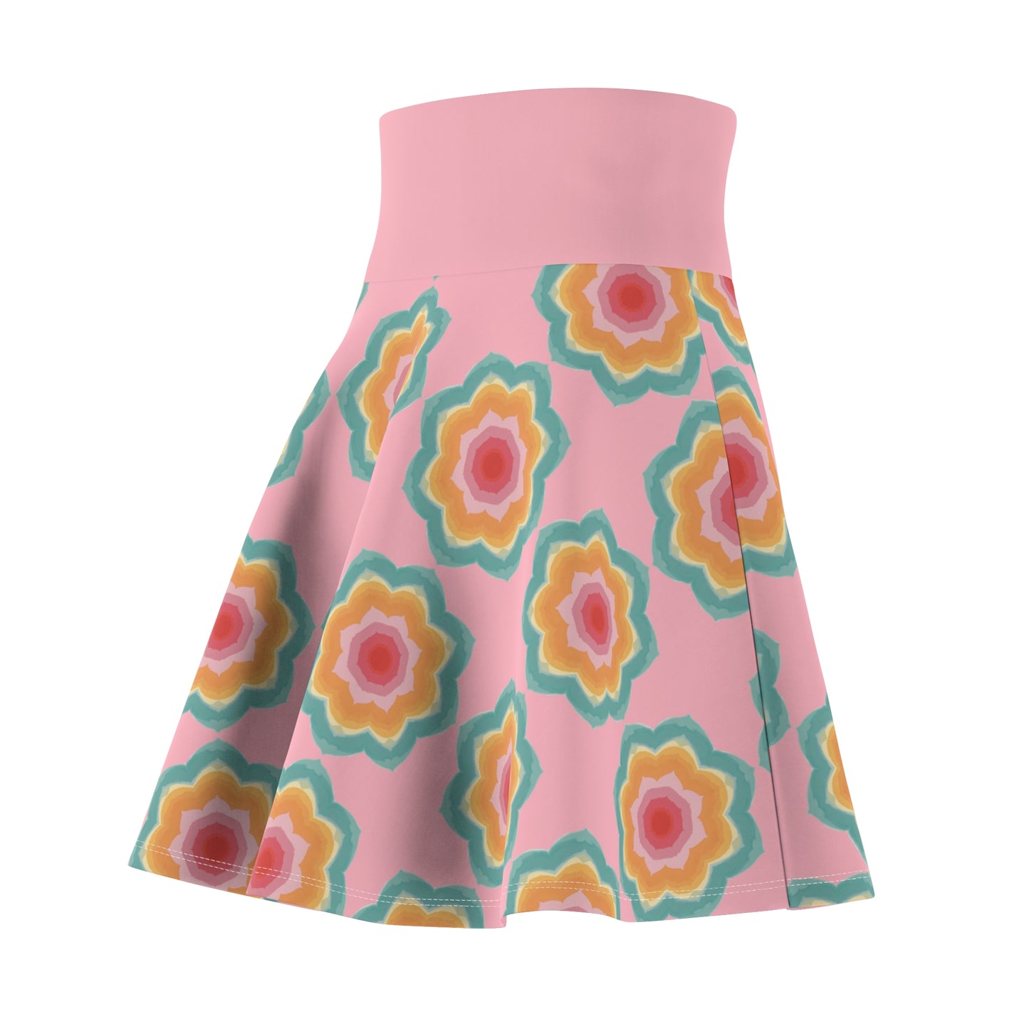 Blossom Radiance Skater Skirt - Pastel Pink Floral Dream