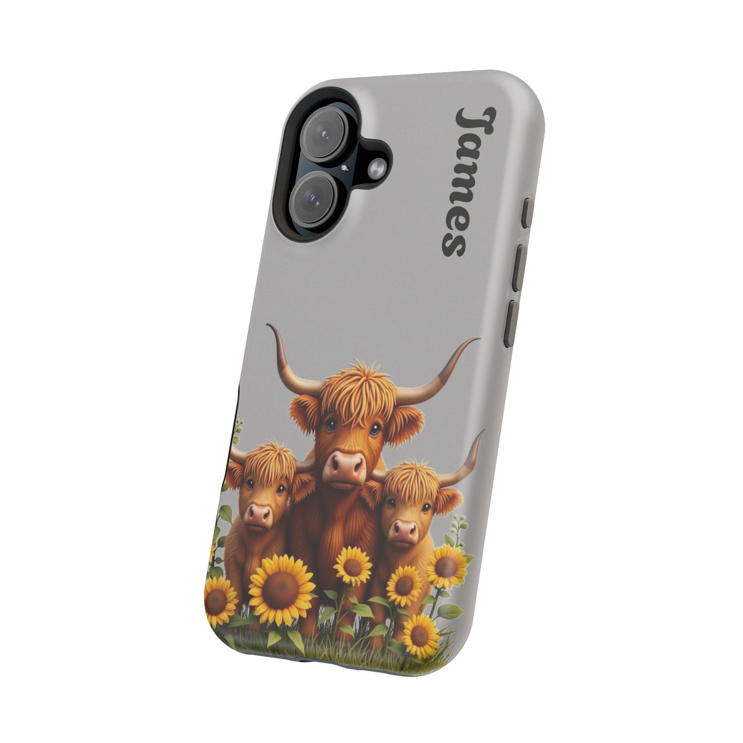 Personalized Gray Highland Cow Phone Case - Custom Name Farm Animal Gift | Cute Gray iPhone Cases for Women & Girls