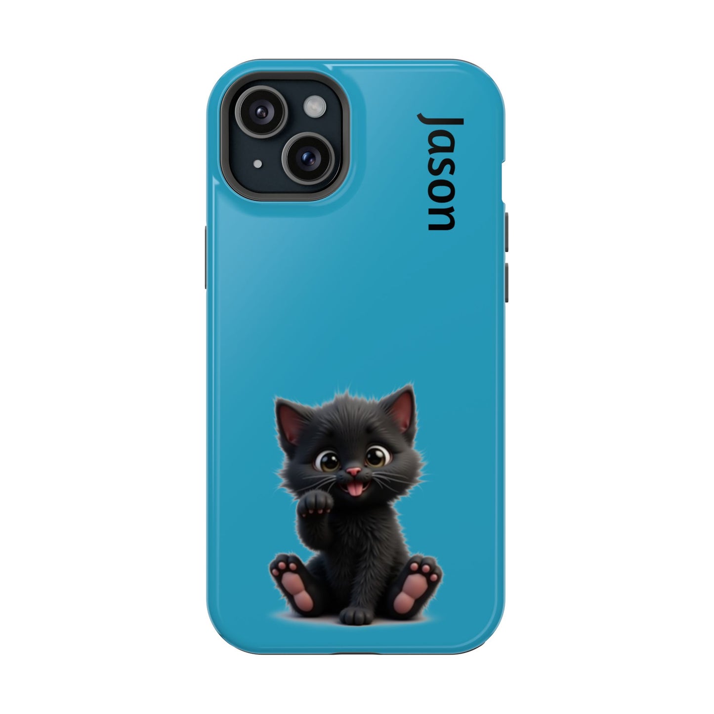 Personalized Black Kitten Phone Case - Custom Name Cat Lover Gift | Cute Teal Blue iPhone Cases for Women & Girls