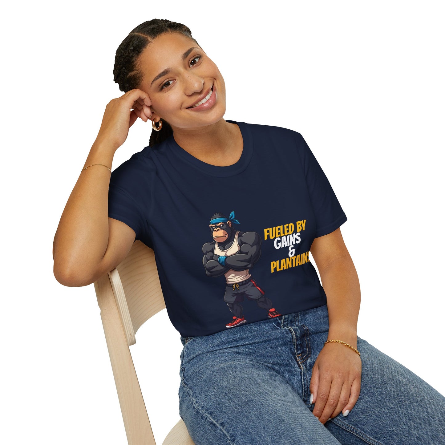 Fueled by Gains & Plantains β Funny Gym Gorilla T-Shirt