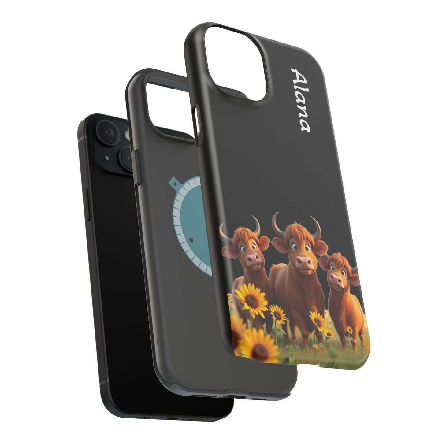 Personalized Highland Cow Phone Case - Custom Name Farm Animal Gift | Cute Black iPhone Cases for Women & Girls