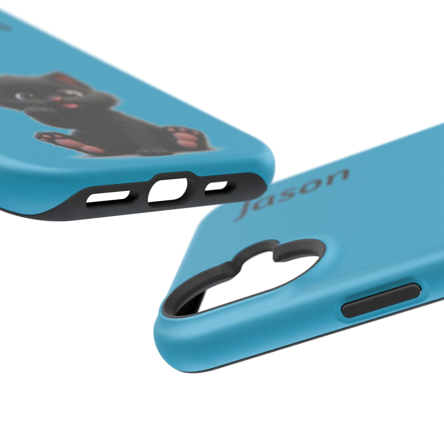 Personalized Black Kitten Phone Case - Custom Name Cat Lover Gift | Cute Teal Blue iPhone Cases for Women & Girls