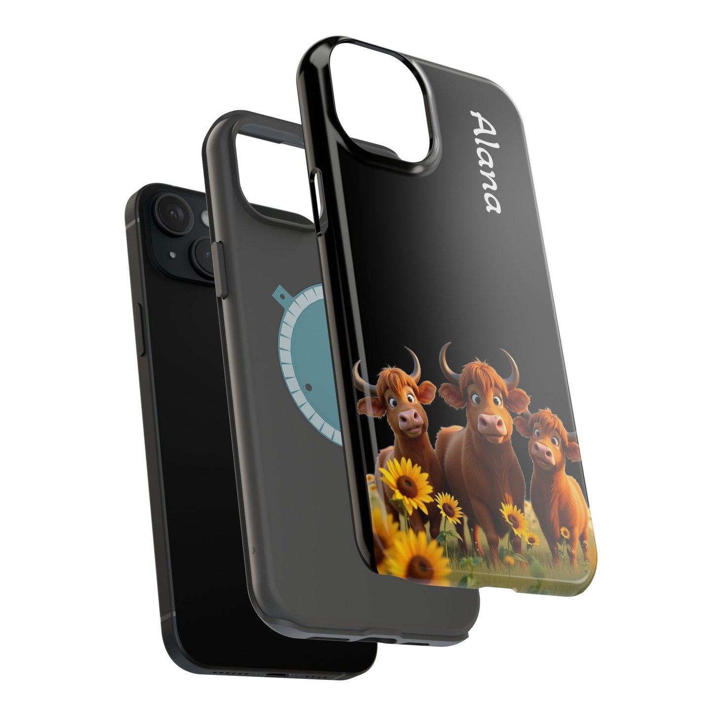 Personalized Highland Cow Phone Case - Custom Name Farm Animal Gift | Cute Black iPhone Cases for Women & Girls