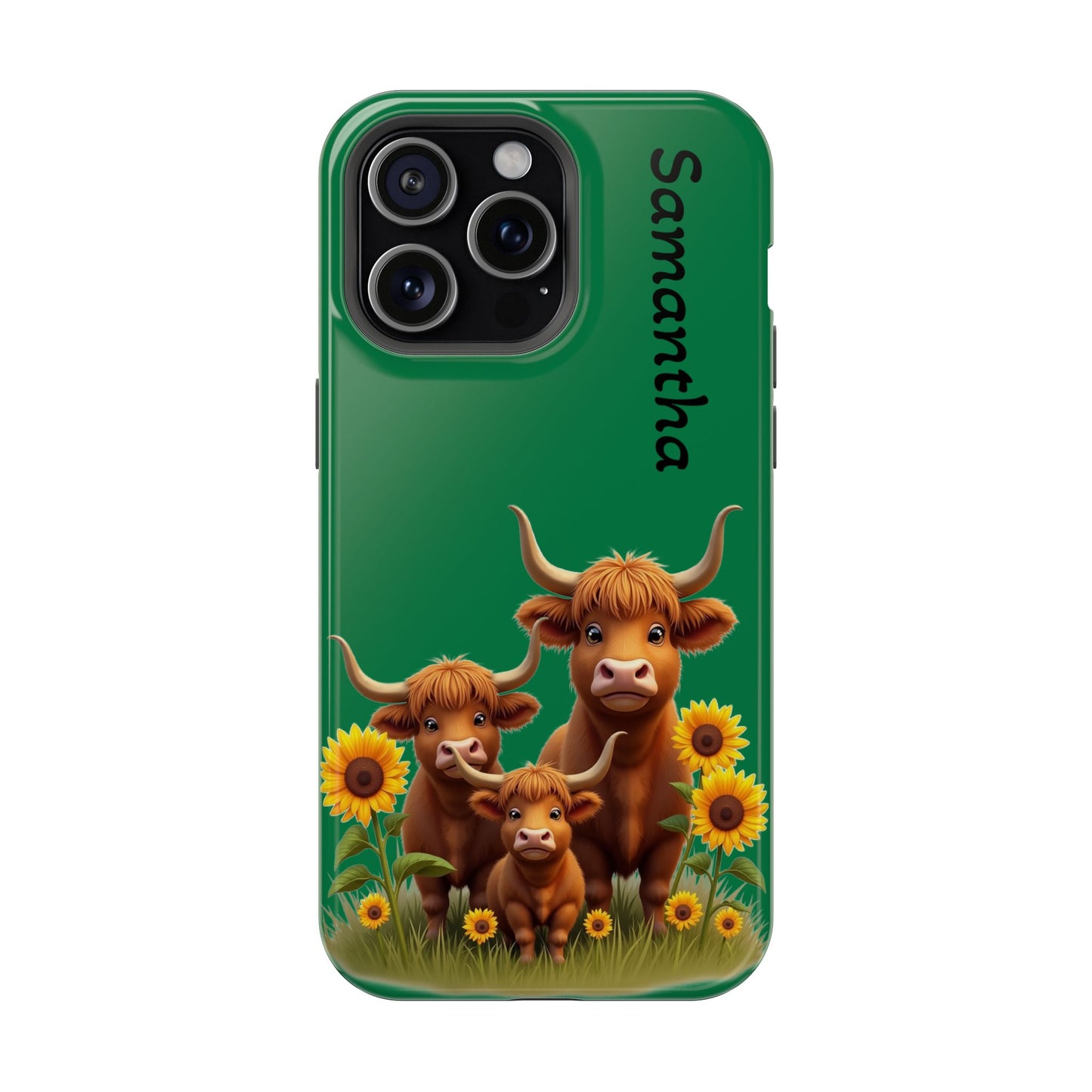 Personalized Highland Cow Phone Case - Custom Name Farm Animal Gift | Cute Green iPhone Cases for Women & Girls