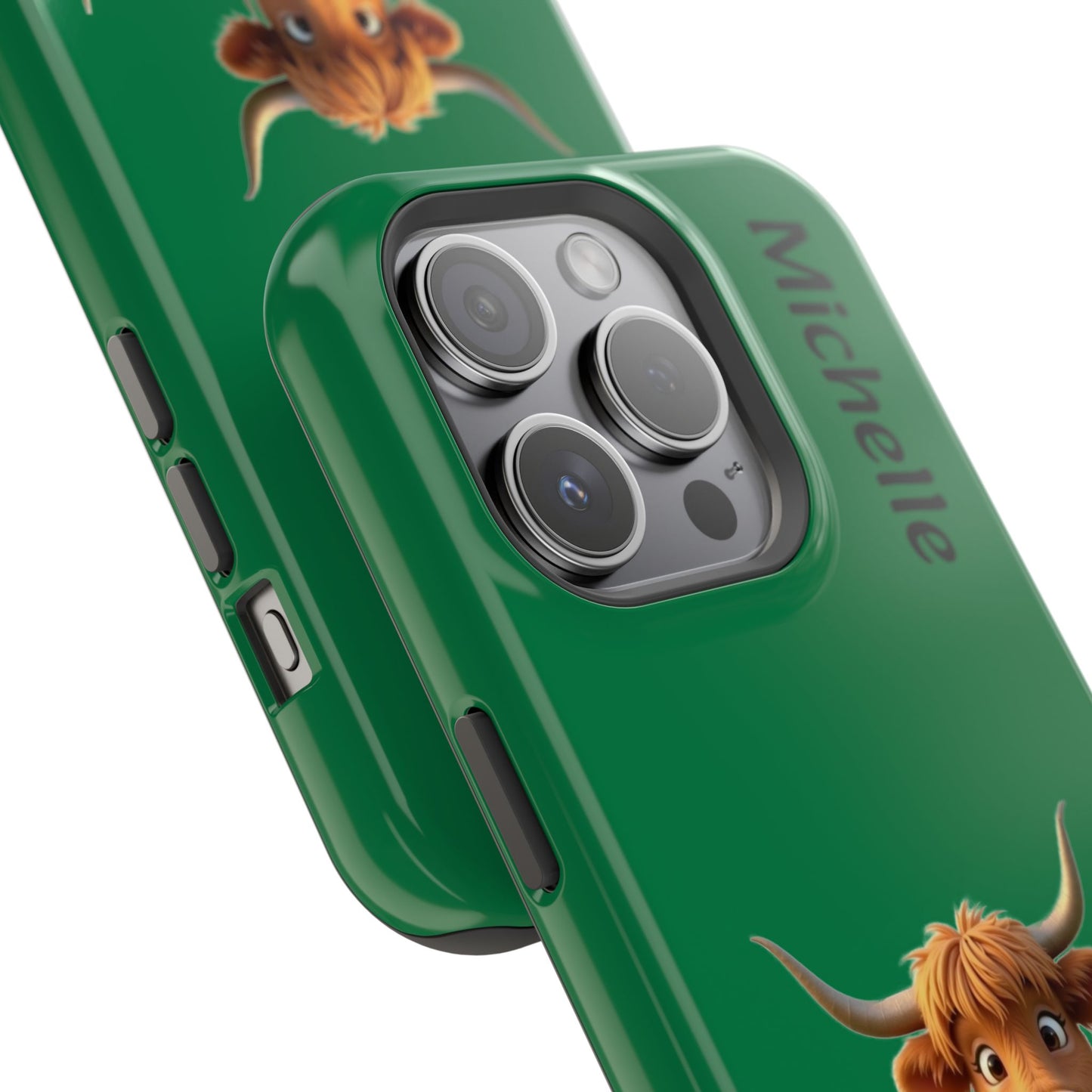 Personalized Highland Cow Phone Case - Custom Name Farm Animal Gift | Cute Green iPhone Cases for Women & Girls