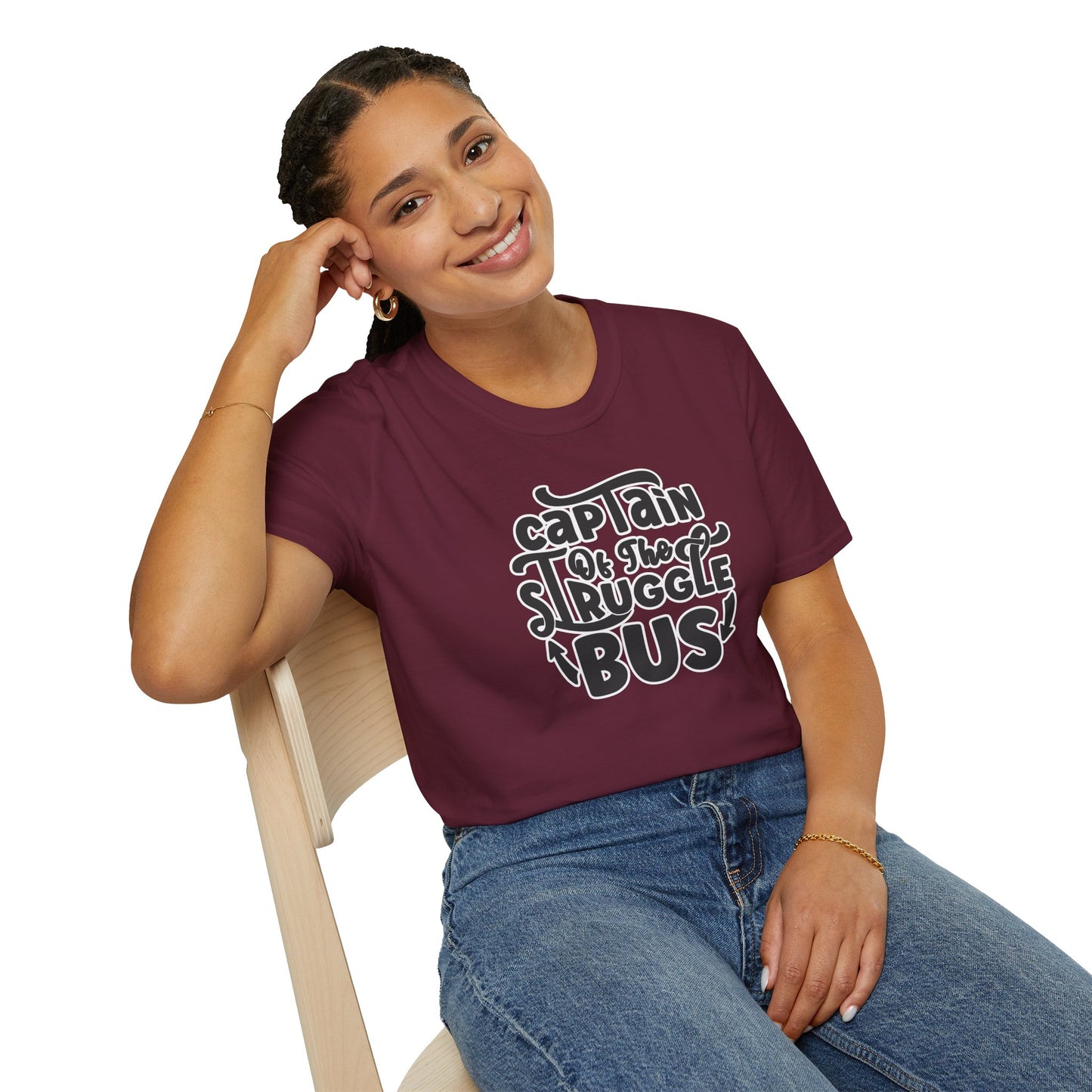 "Captain of the Struggle Bus" Funny & Relatable T-Shirt β Ironic Confidence Tee for the Overwhelmed, Charming, and Still Going Strong