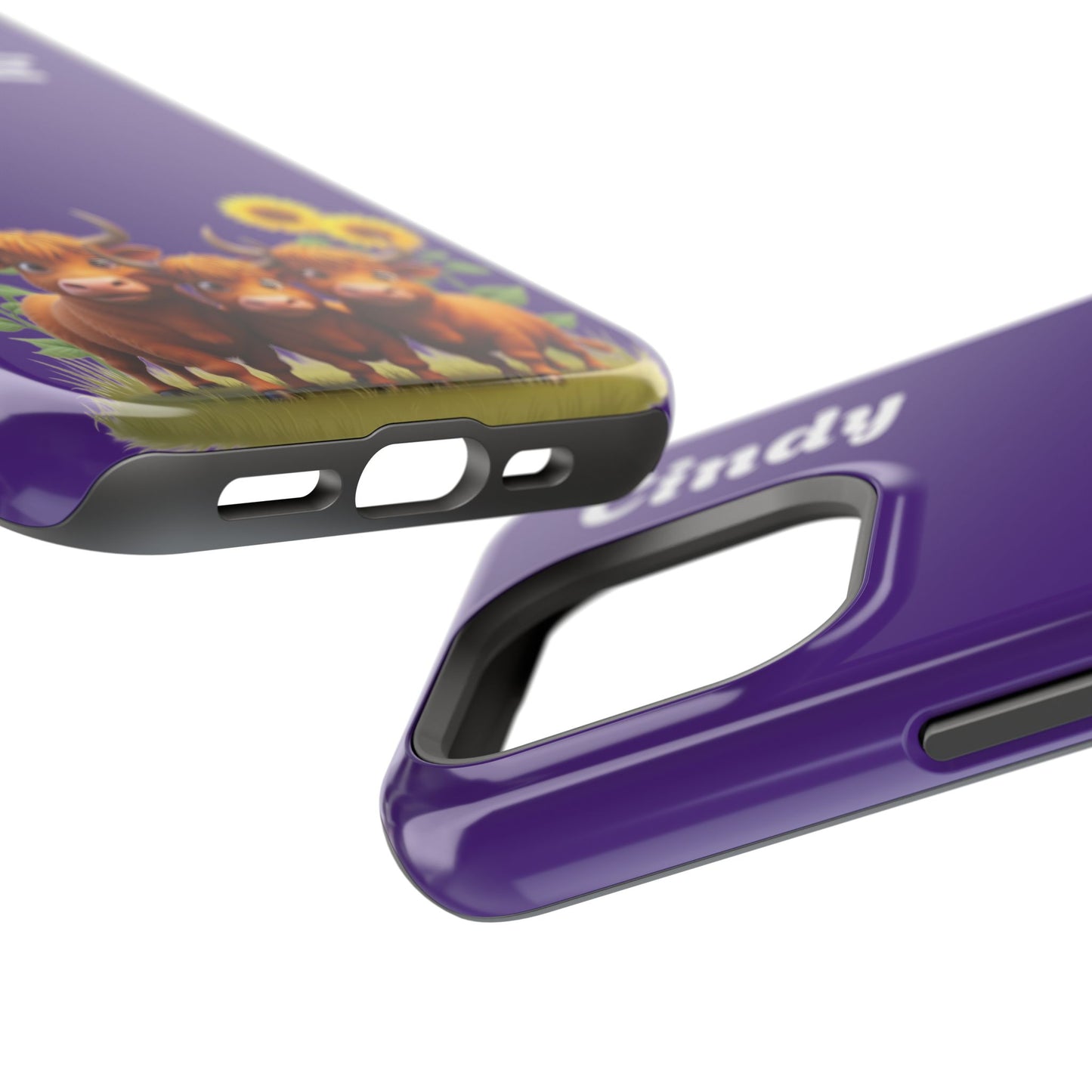 Personalized Purple Highland Cow Phone Case - Custom Name Farm Animal Gift | Cute Purple iPhone Cases for Women & Girls