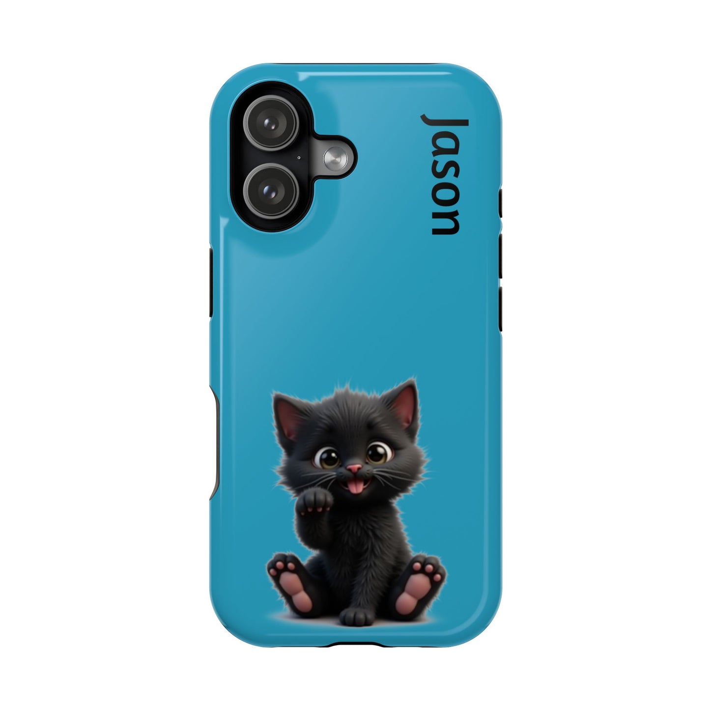 Personalized Black Kitten Phone Case - Custom Name Cat Lover Gift | Cute Teal Blue iPhone Cases for Women & Girls