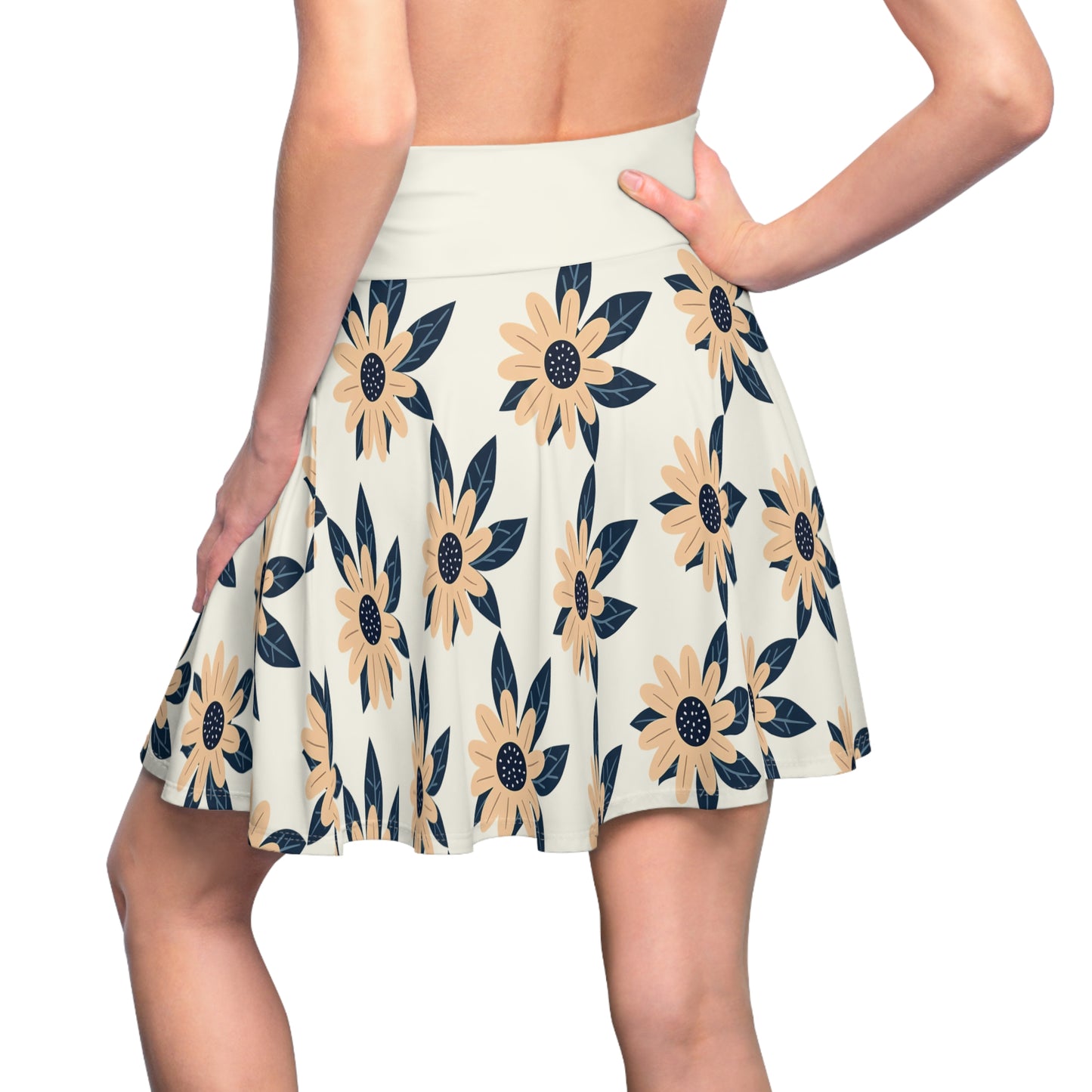Elegant Daisy Delight Skater Skirt - Fresh Florals on White