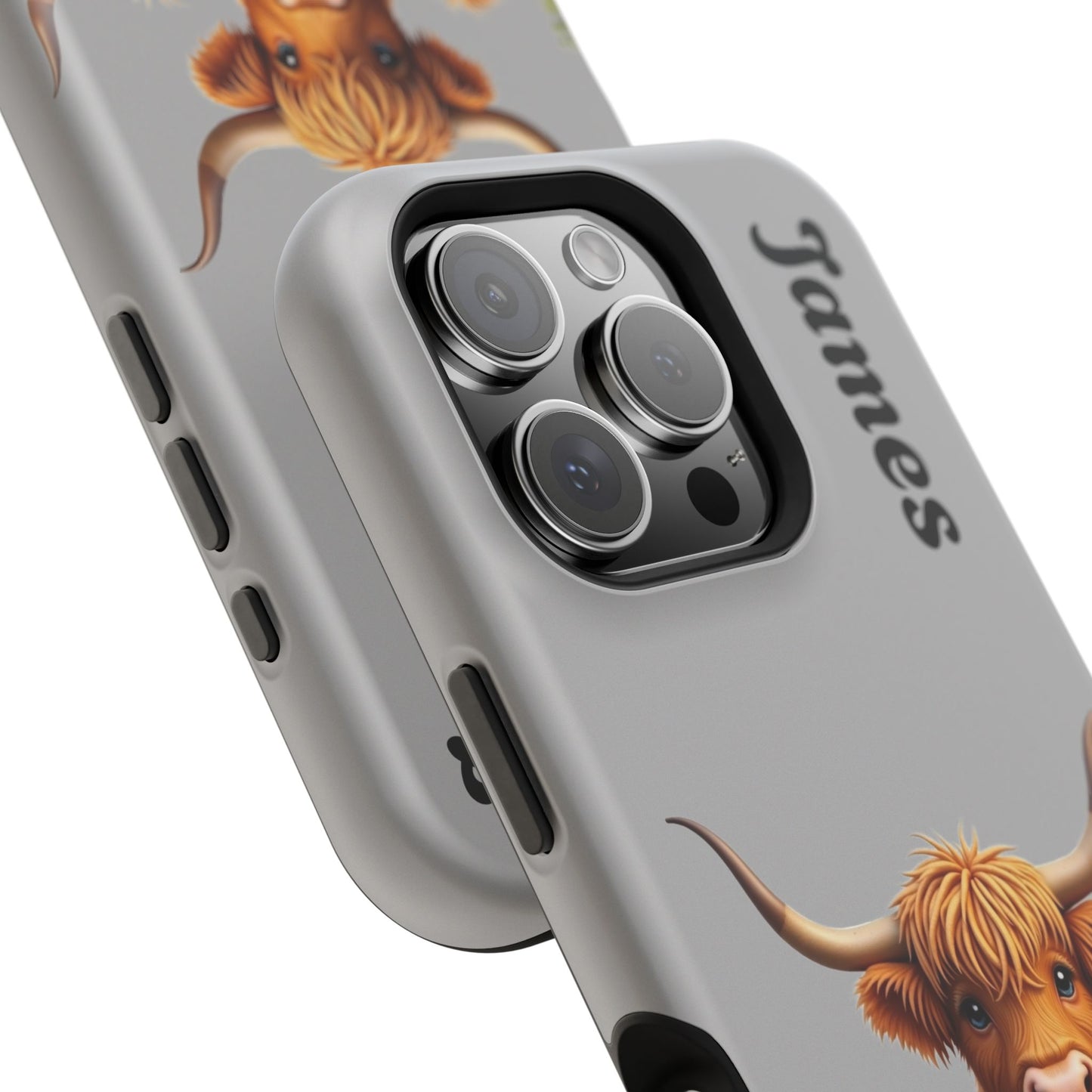 Personalized Gray Highland Cow Phone Case - Custom Name Farm Animal Gift | Cute Gray iPhone Cases for Women & Girls