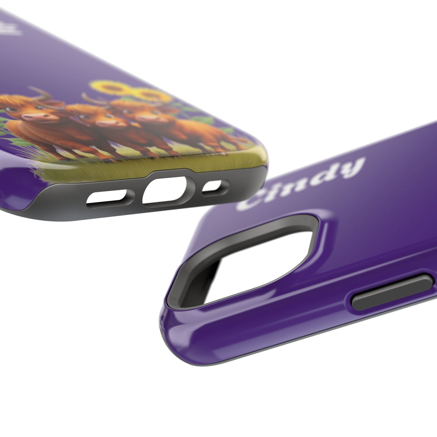 Personalized Purple Highland Cow Phone Case - Custom Name Farm Animal Gift | Cute Purple iPhone Cases for Women & Girls