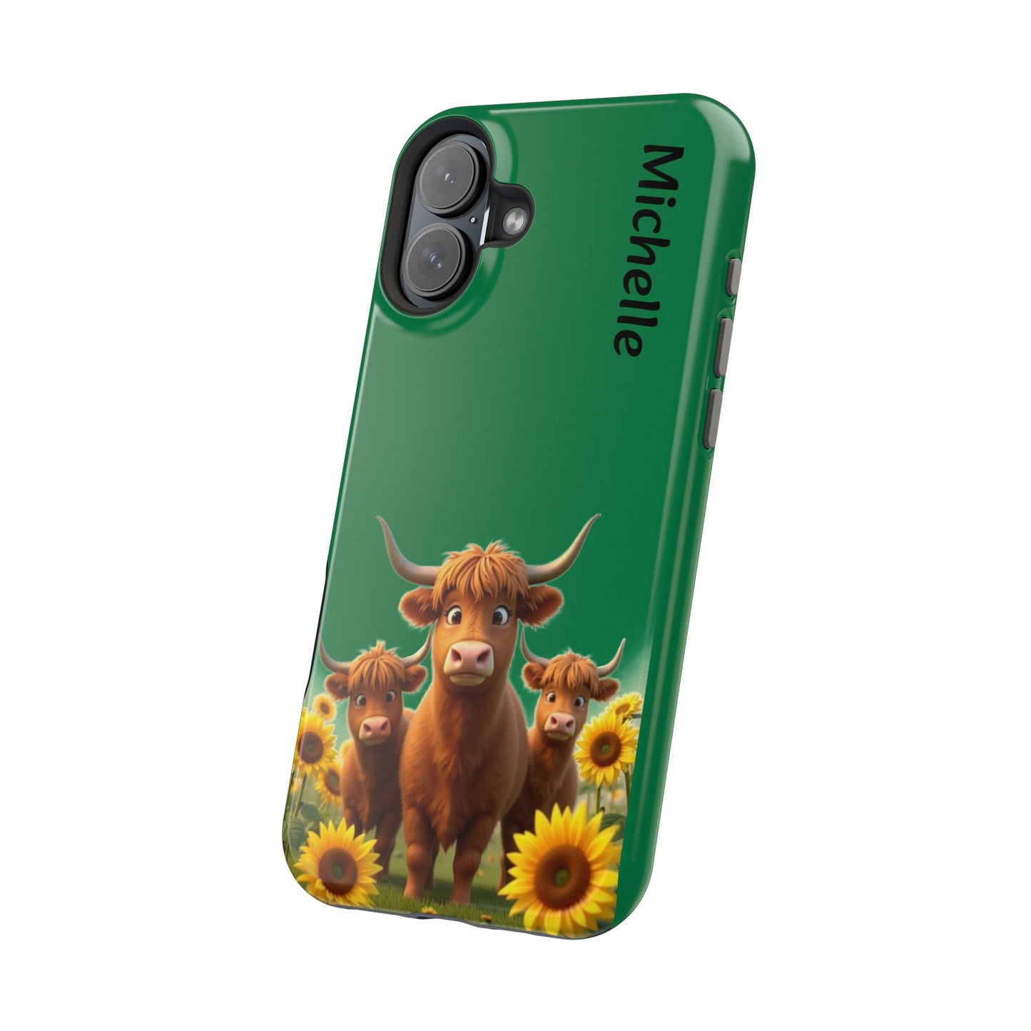Personalized Highland Cow Phone Case - Custom Name Farm Animal Gift | Cute Green iPhone Cases for Women & Girls