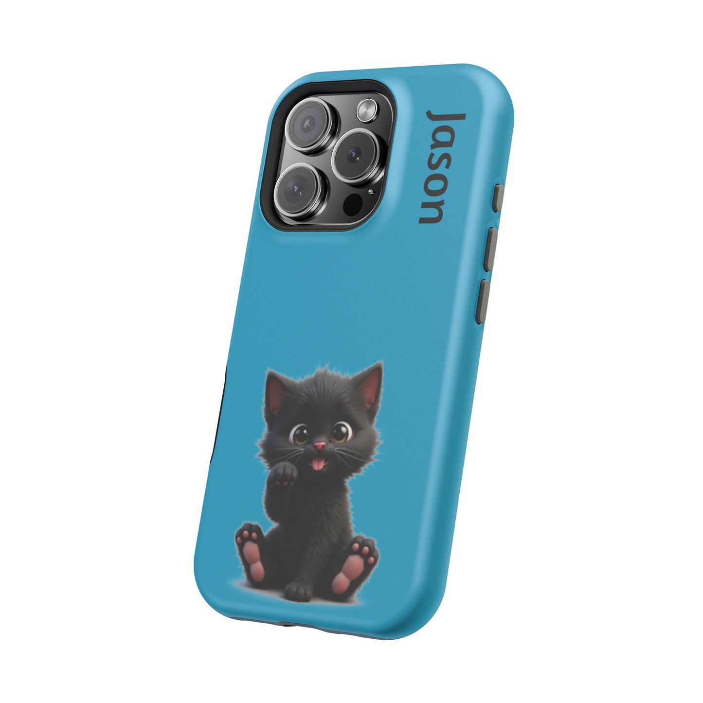 Personalized Black Kitten Phone Case - Custom Name Cat Lover Gift | Cute Teal Blue iPhone Cases for Women & Girls