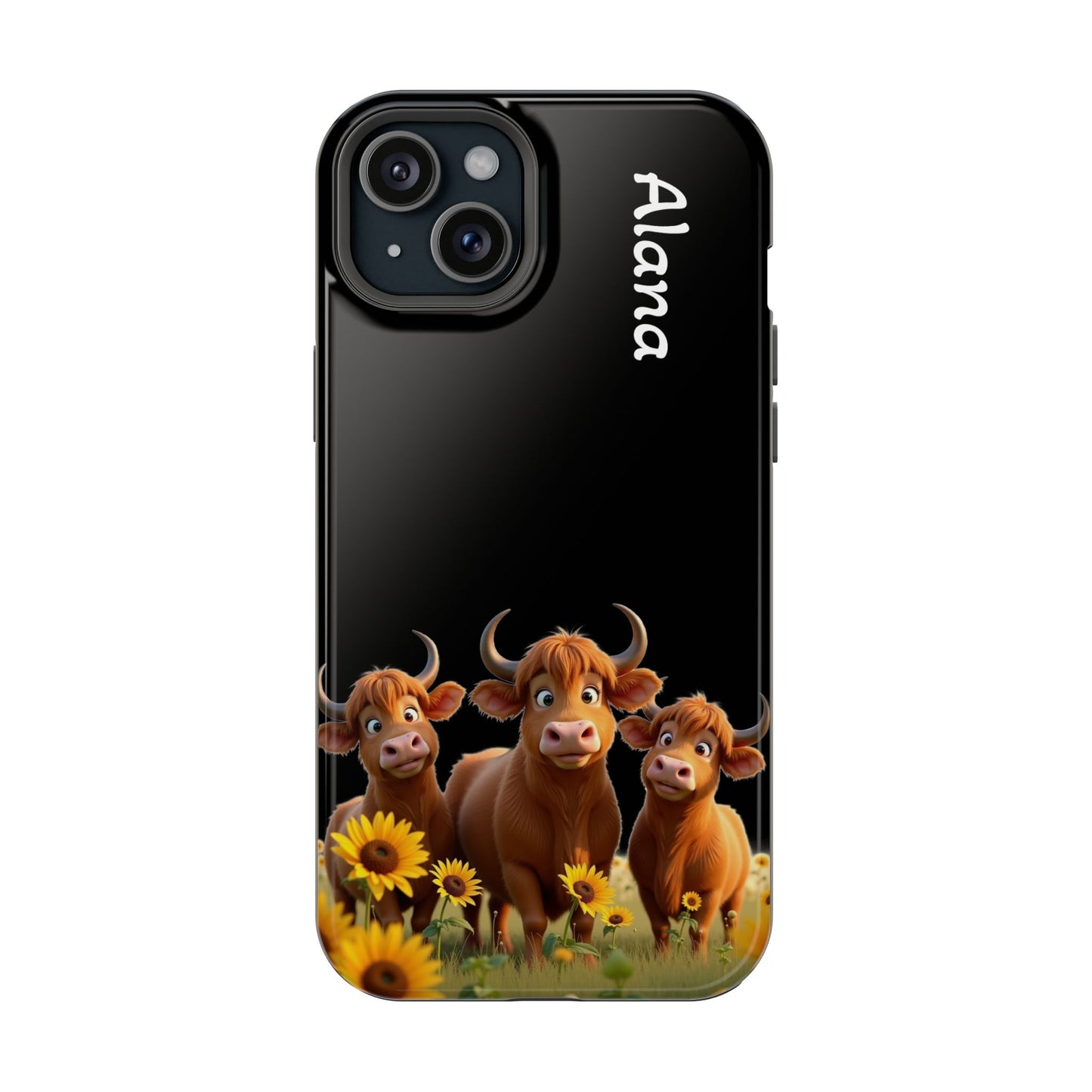 Personalized Highland Cow Phone Case - Custom Name Farm Animal Gift | Cute Black iPhone Cases for Women & Girls