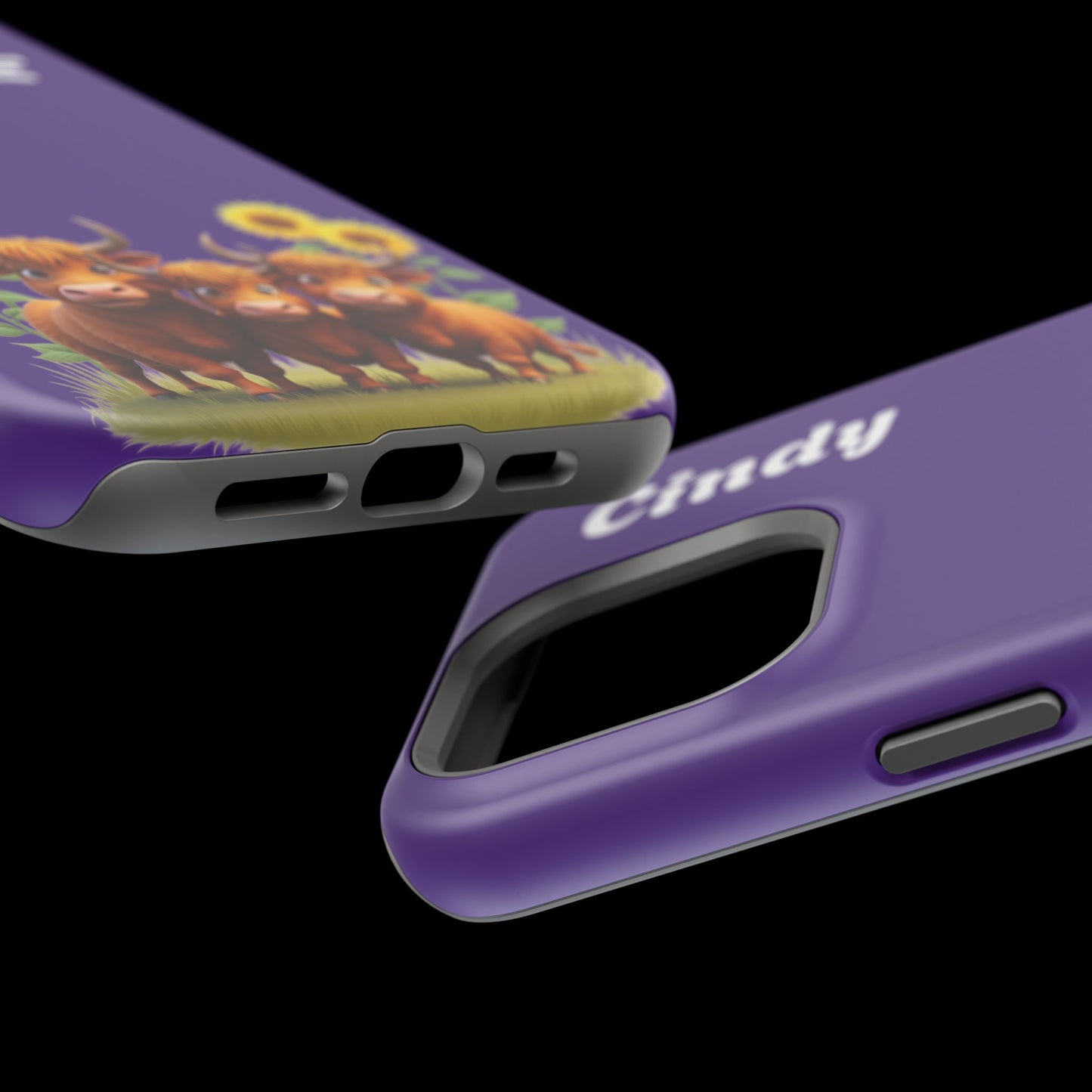 Personalized Purple Highland Cow Phone Case - Custom Name Farm Animal Gift | Cute Purple iPhone Cases for Women & Girls
