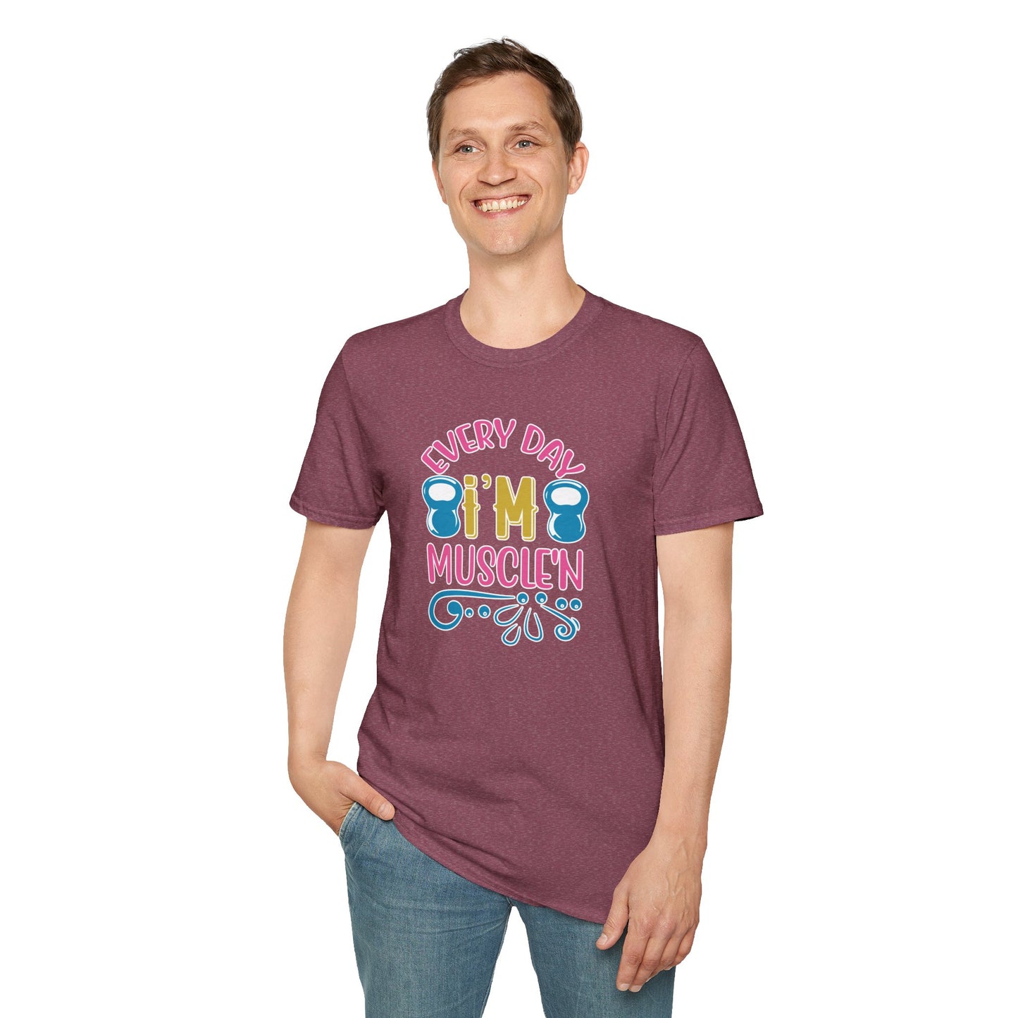 Funny Workout Shirt - “Every Day I’m Muscle’n” Gym Tee, Gift for Fitness Lovers, Motivational Exercise Clothing