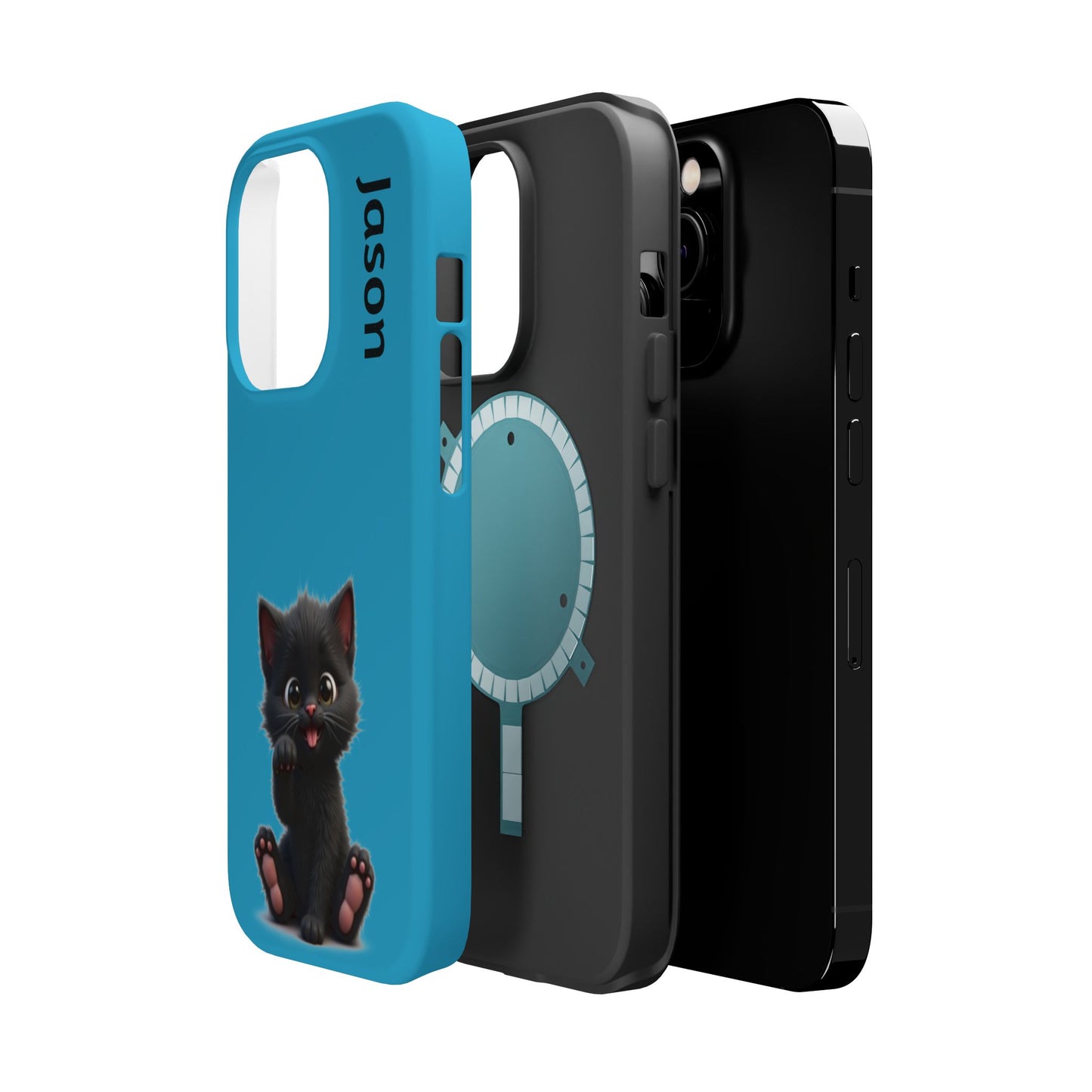 Personalized Black Kitten Phone Case - Custom Name Cat Lover Gift | Cute Teal Blue iPhone Cases for Women & Girls
