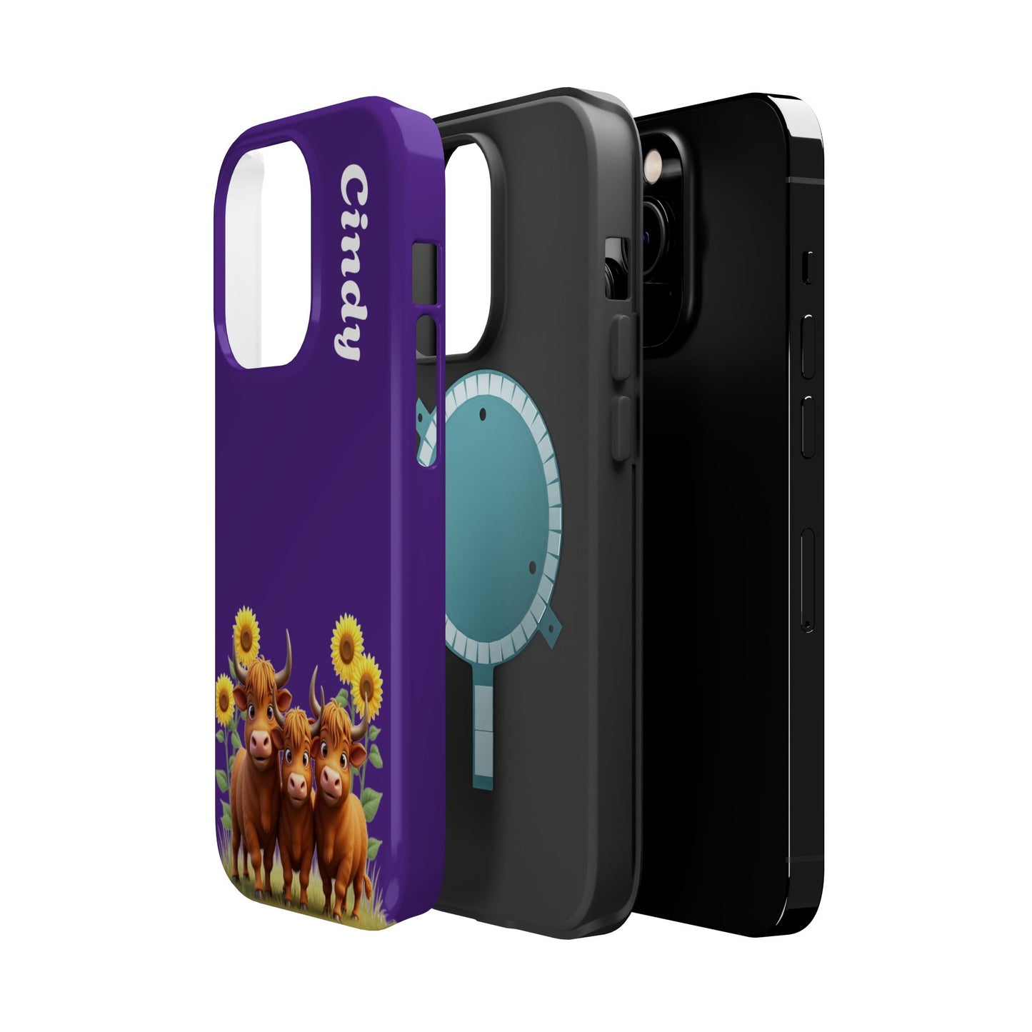 Personalized Purple Highland Cow Phone Case - Custom Name Farm Animal Gift | Cute Purple iPhone Cases for Women & Girls