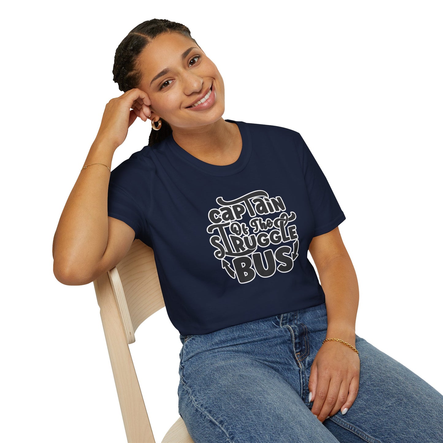 "Captain of the Struggle Bus" Funny & Relatable T-Shirt β Ironic Confidence Tee for the Overwhelmed, Charming, and Still Going Strong