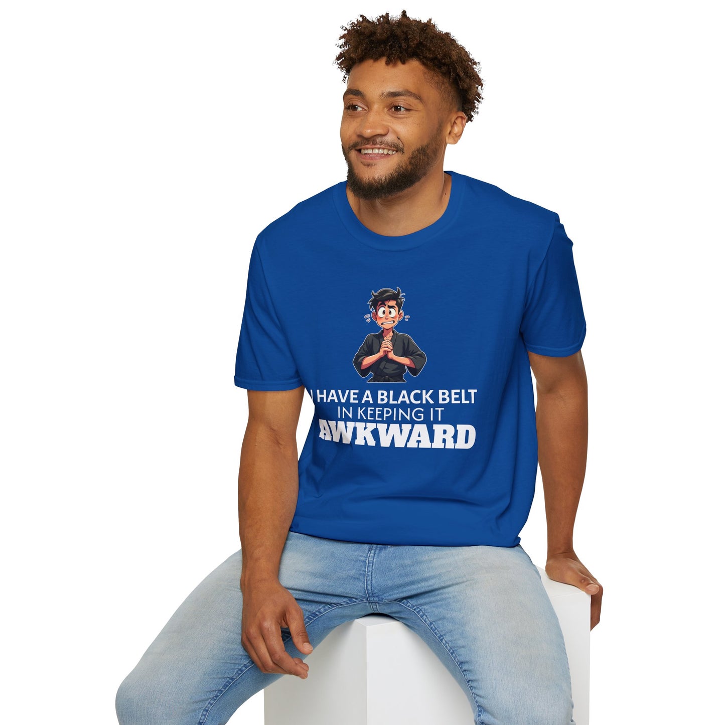 Funny Black Belt in Keeping It Awkward T-Shirt β Sarcastic Karate Kid Cartoon Tee, Ironic Humor Gift for Socially Clumsy & Relatable Souls