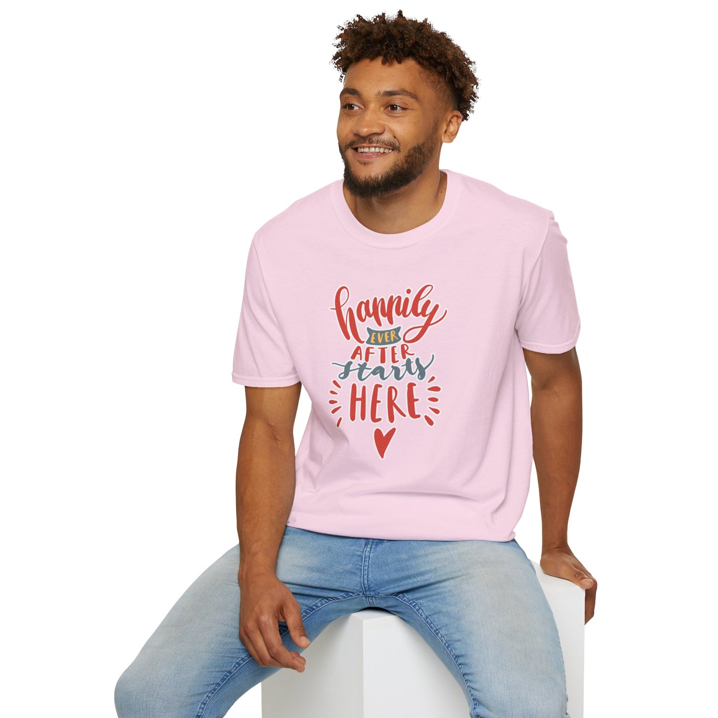 "Happily Ever After Starts Here" Inspirational & Wholesome T-Shirt – Cute Motivational Graphic Tee for Dreamers, Romantics & New Beginnings