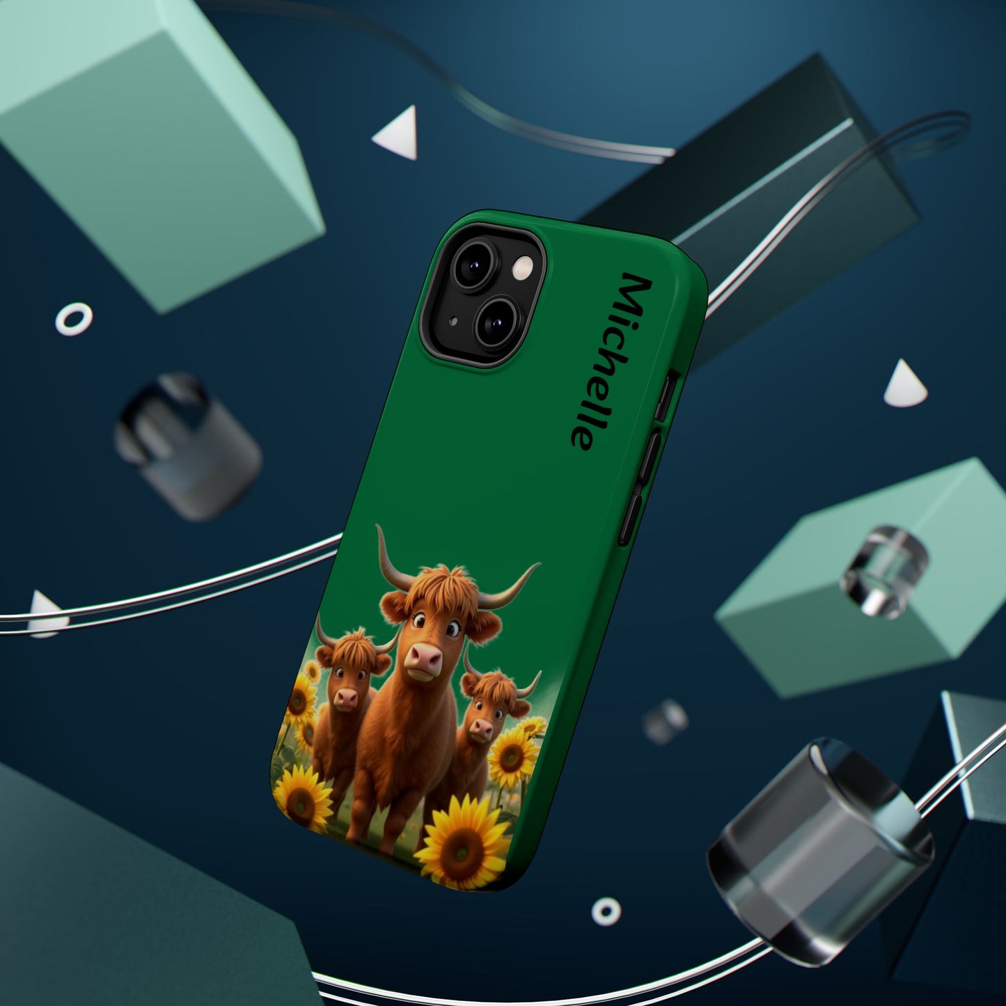 Personalized Highland Cow Phone Case - Custom Name Farm Animal Gift | Cute Green iPhone Cases for Women & Girls