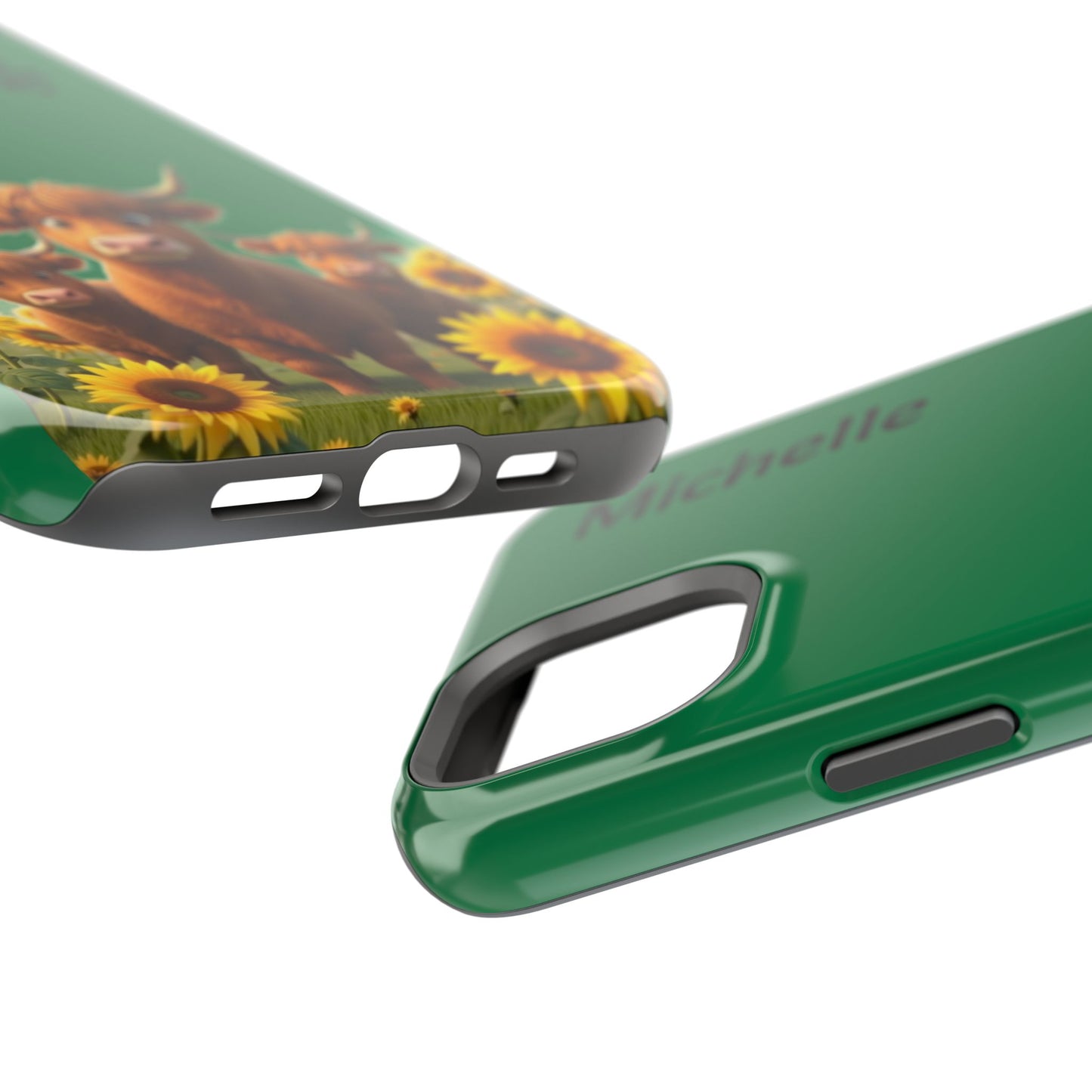 Personalized Highland Cow Phone Case - Custom Name Farm Animal Gift | Cute Green iPhone Cases for Women & Girls