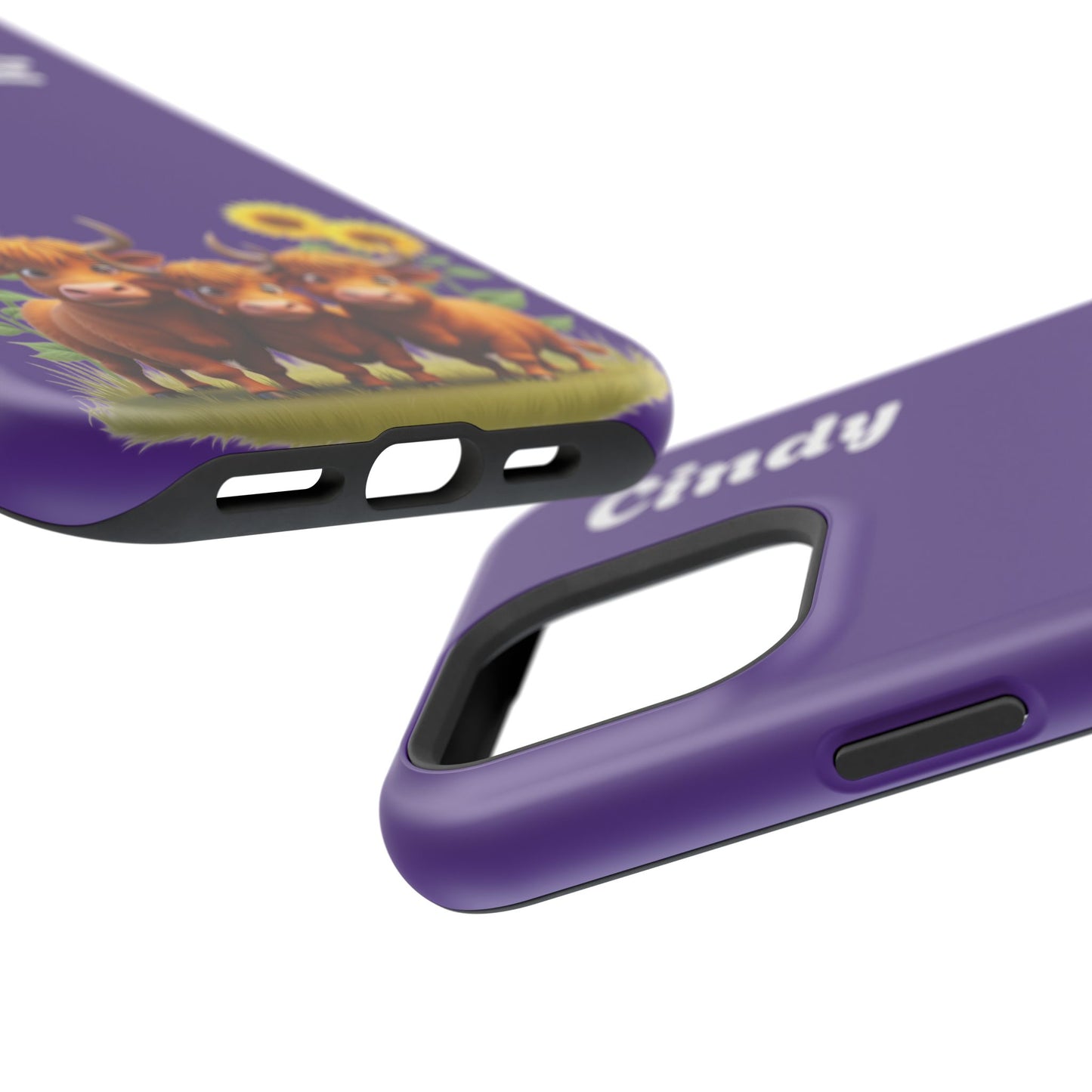 Personalized Purple Highland Cow Phone Case - Custom Name Farm Animal Gift | Cute Purple iPhone Cases for Women & Girls