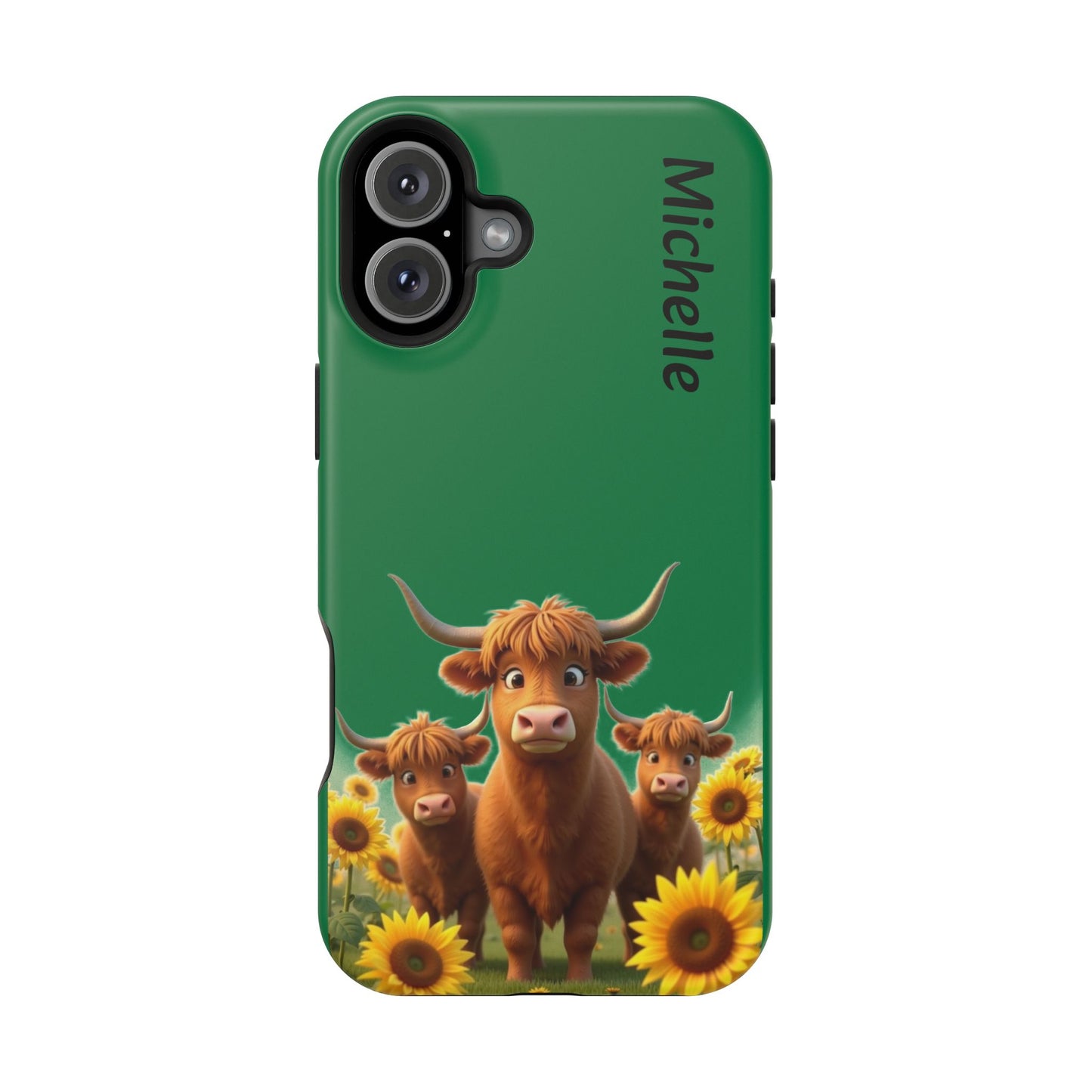 Personalized Highland Cow Phone Case - Custom Name Farm Animal Gift | Cute Green iPhone Cases for Women & Girls