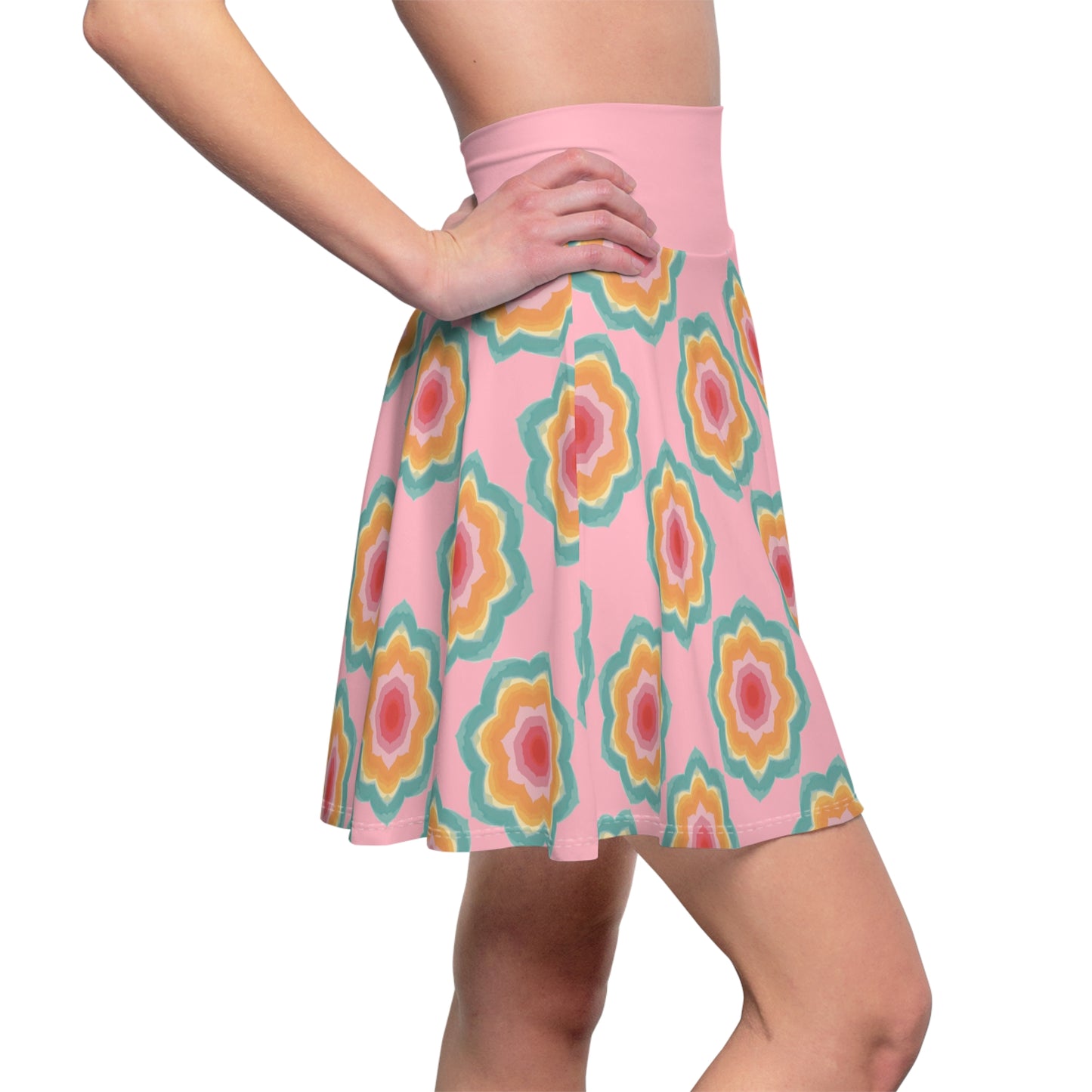 Blossom Radiance Skater Skirt - Pastel Pink Floral Dream