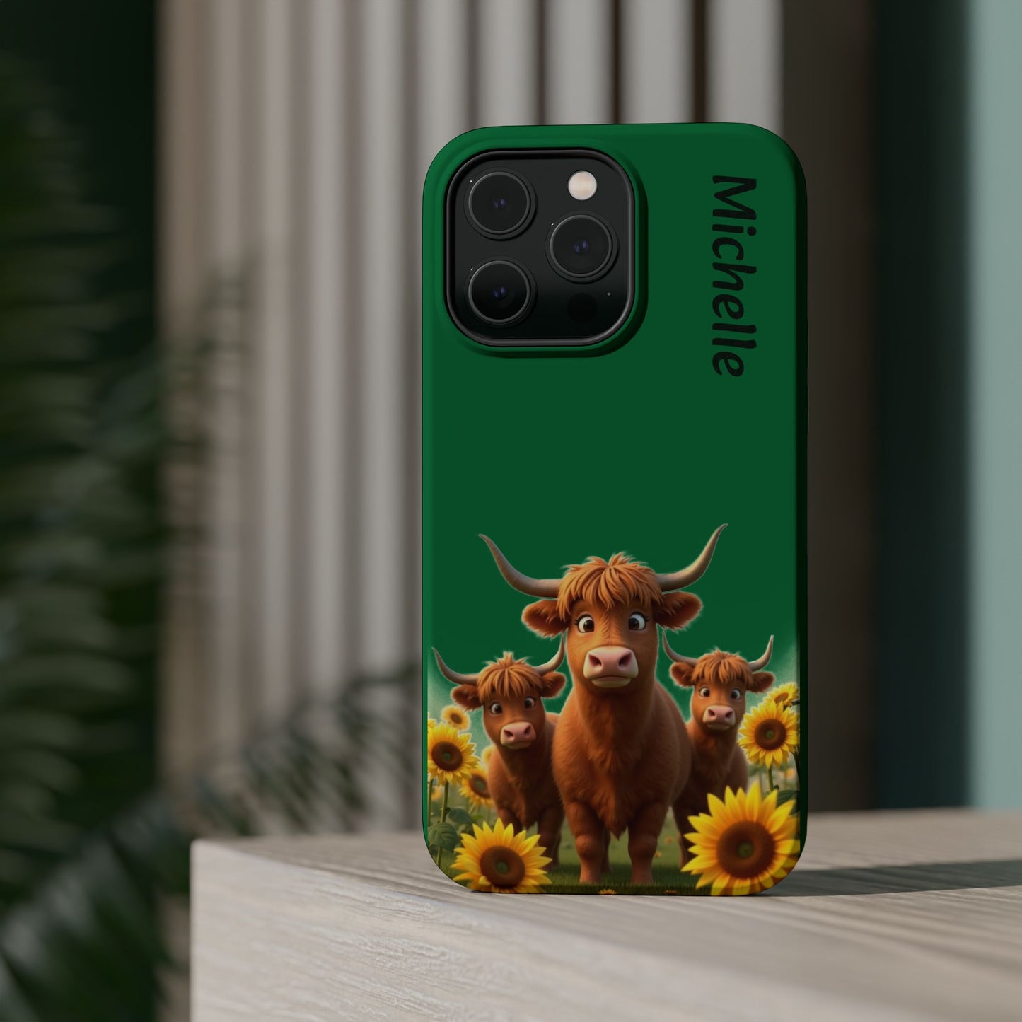 Personalized Highland Cow Phone Case - Custom Name Farm Animal Gift | Cute Green iPhone Cases for Women & Girls