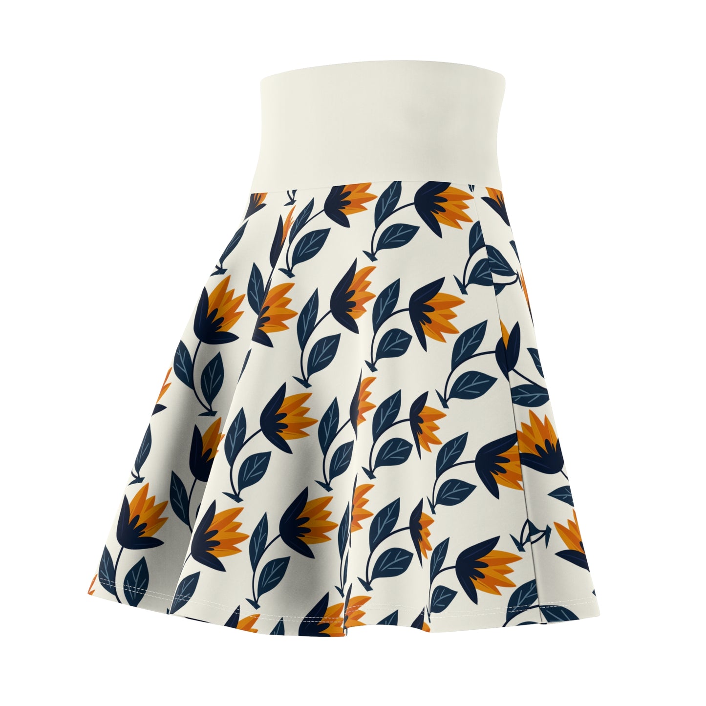 Golden Tulips Skater Skirt - Elegant Florals in Navy & Amber
