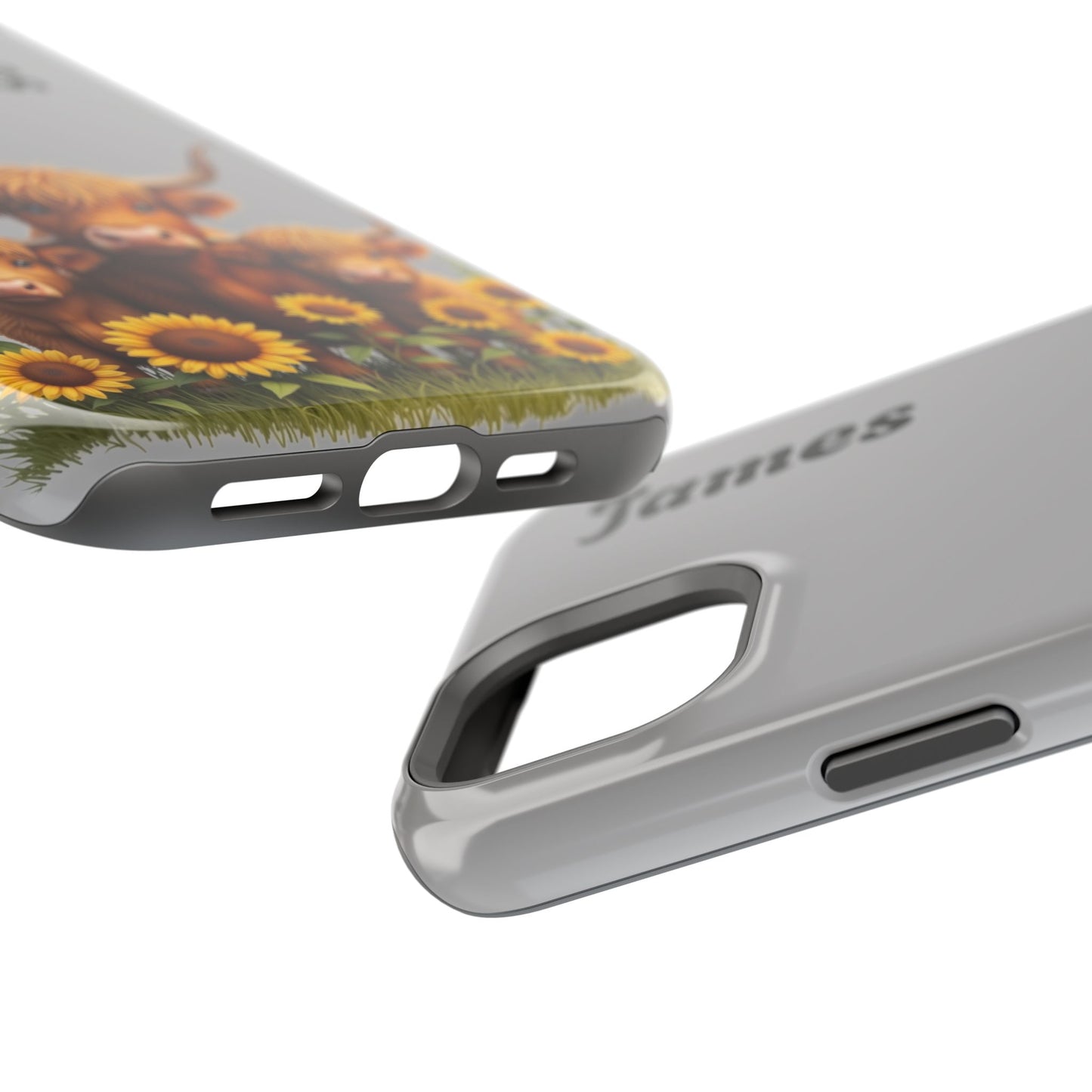 Personalized Gray Highland Cow Phone Case - Custom Name Farm Animal Gift | Cute Gray iPhone Cases for Women & Girls