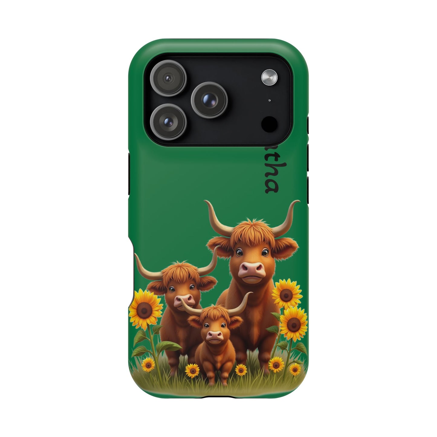 Personalized Highland Cow Phone Case - Custom Name Farm Animal Gift | Cute Green iPhone Cases for Women & Girls