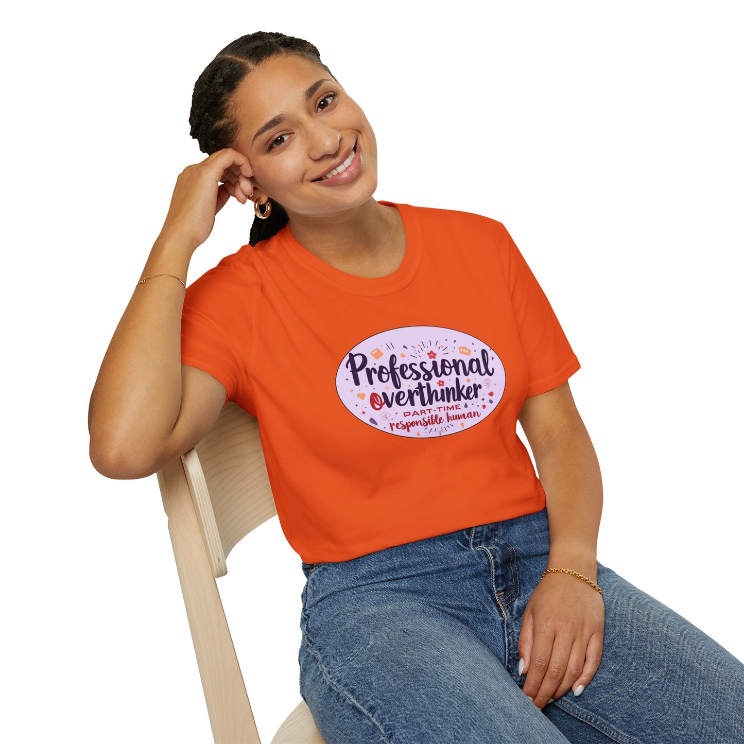 Professional Overthinker Sarcastic T-Shirt - Funny Quote Unisex Softstyle Tee