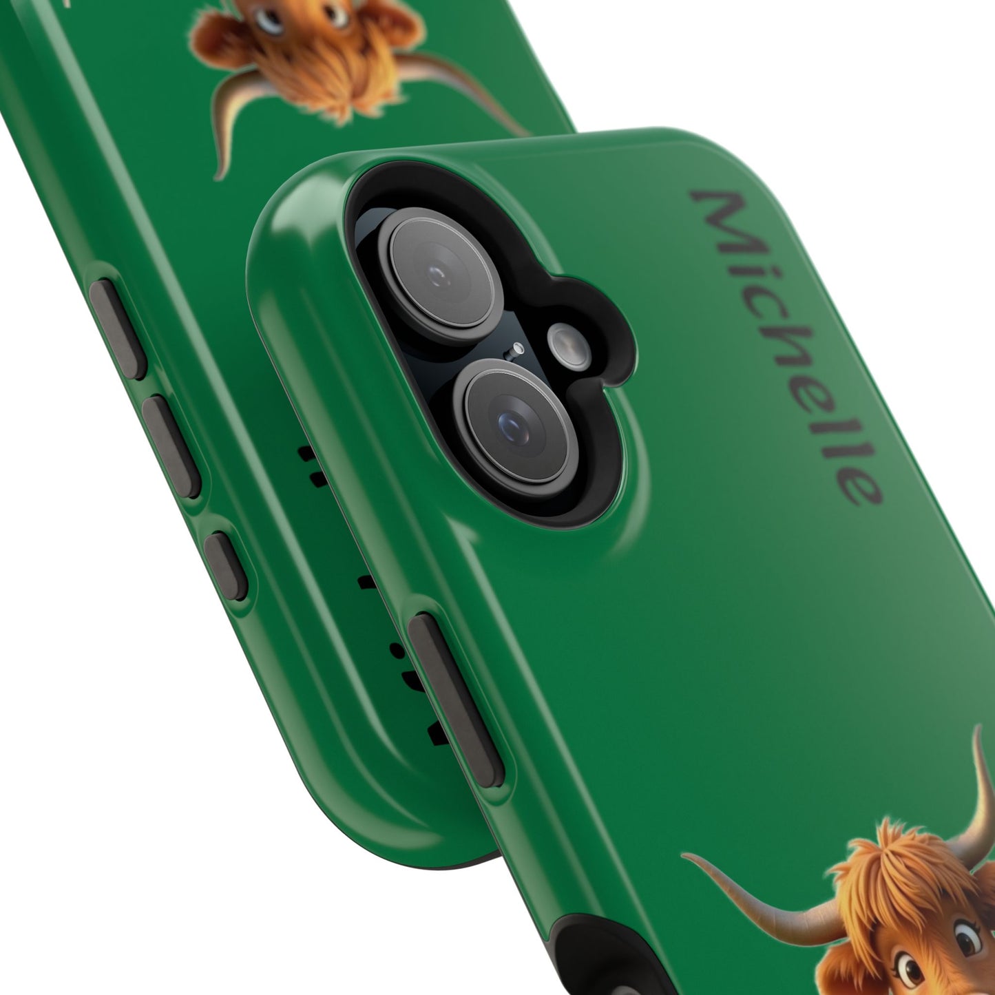 Personalized Highland Cow Phone Case - Custom Name Farm Animal Gift | Cute Green iPhone Cases for Women & Girls