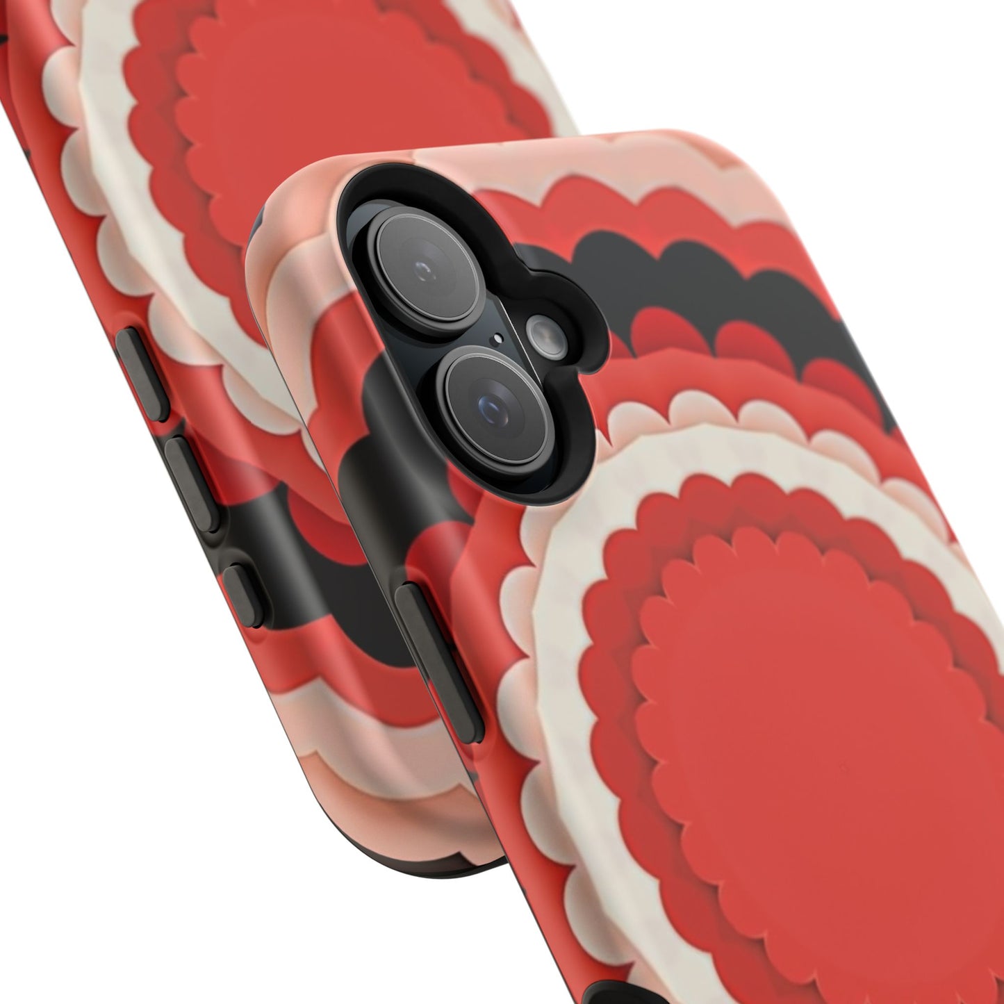 Red Floral iPhone Case - Bold Scalloped Design, Aesthetic Gift Idea