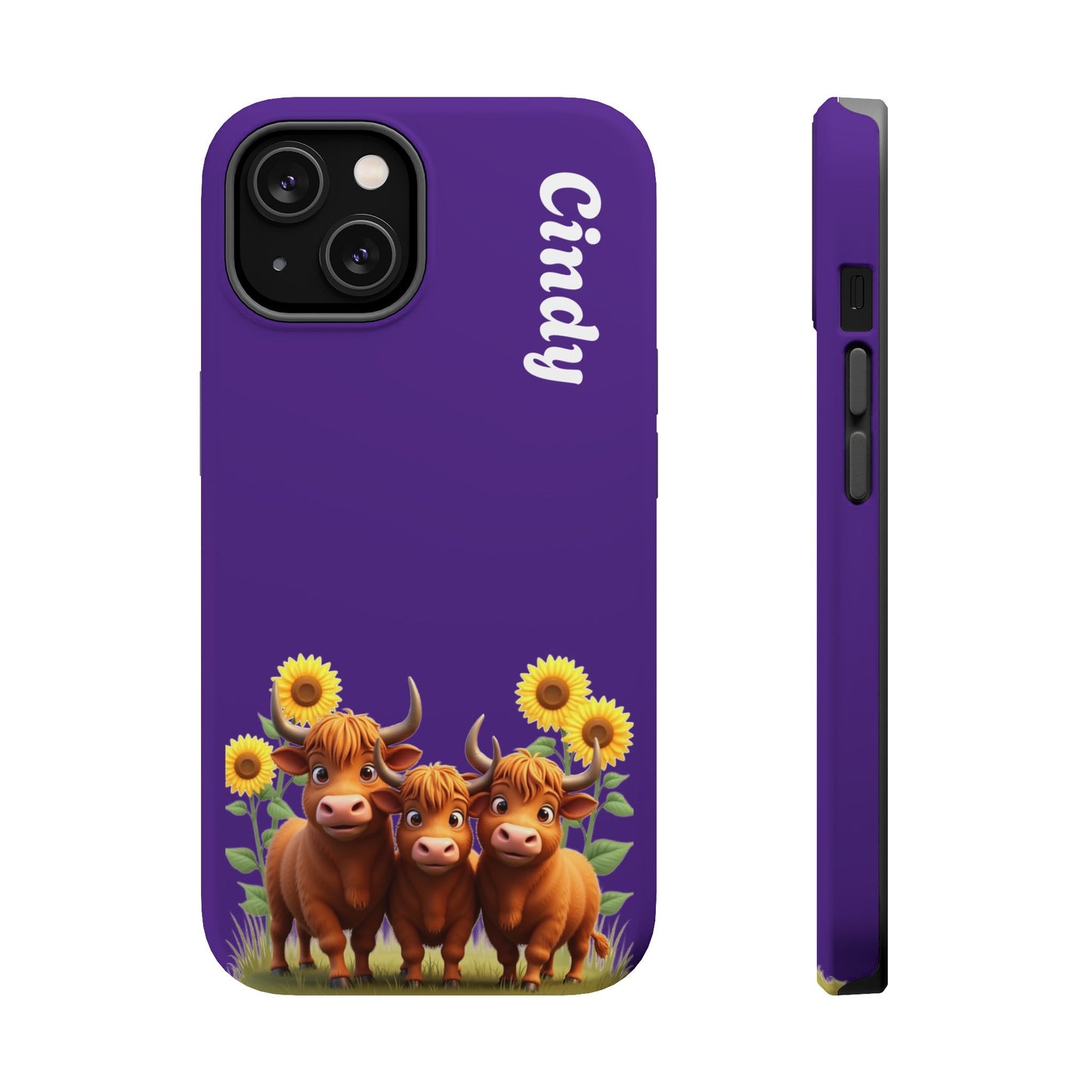 Personalized Purple Highland Cow Phone Case - Custom Name Farm Animal Gift | Cute Purple iPhone Cases for Women & Girls