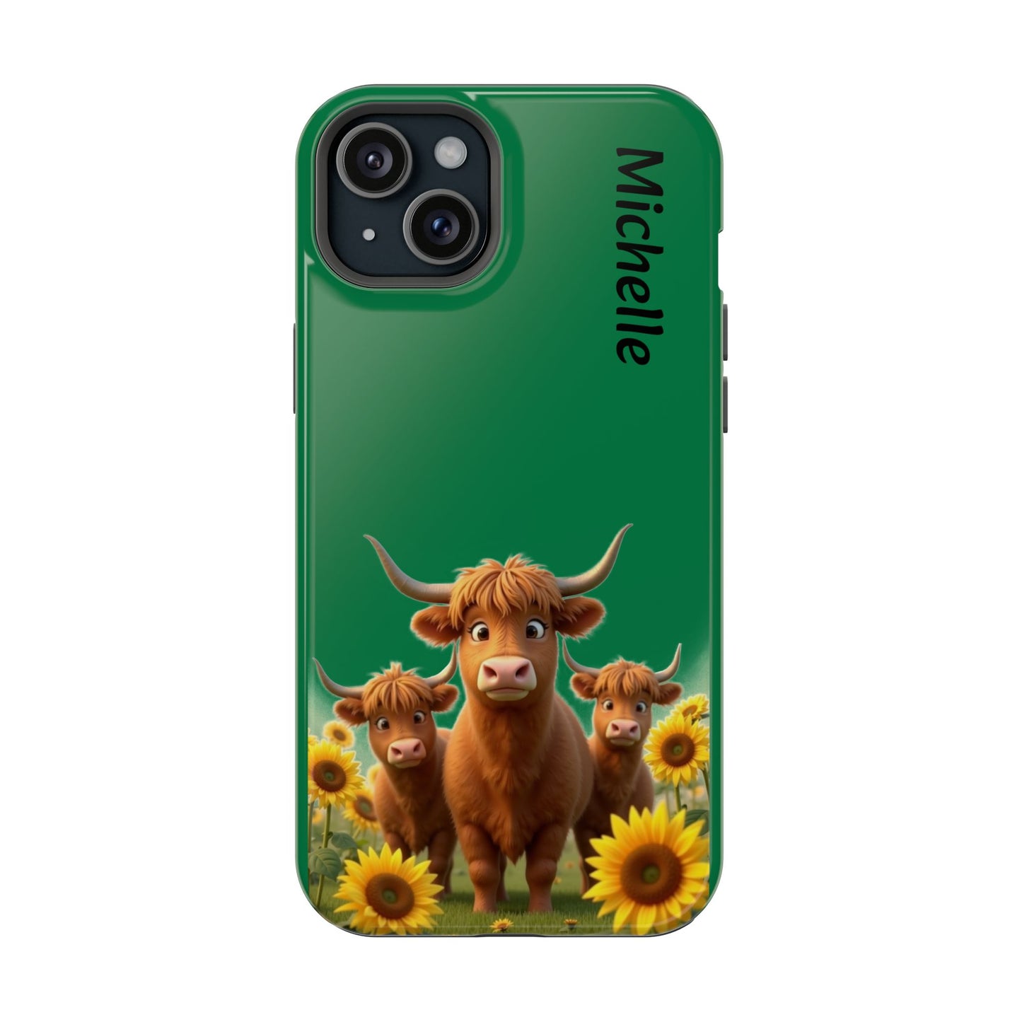 Personalized Highland Cow Phone Case - Custom Name Farm Animal Gift | Cute Green iPhone Cases for Women & Girls