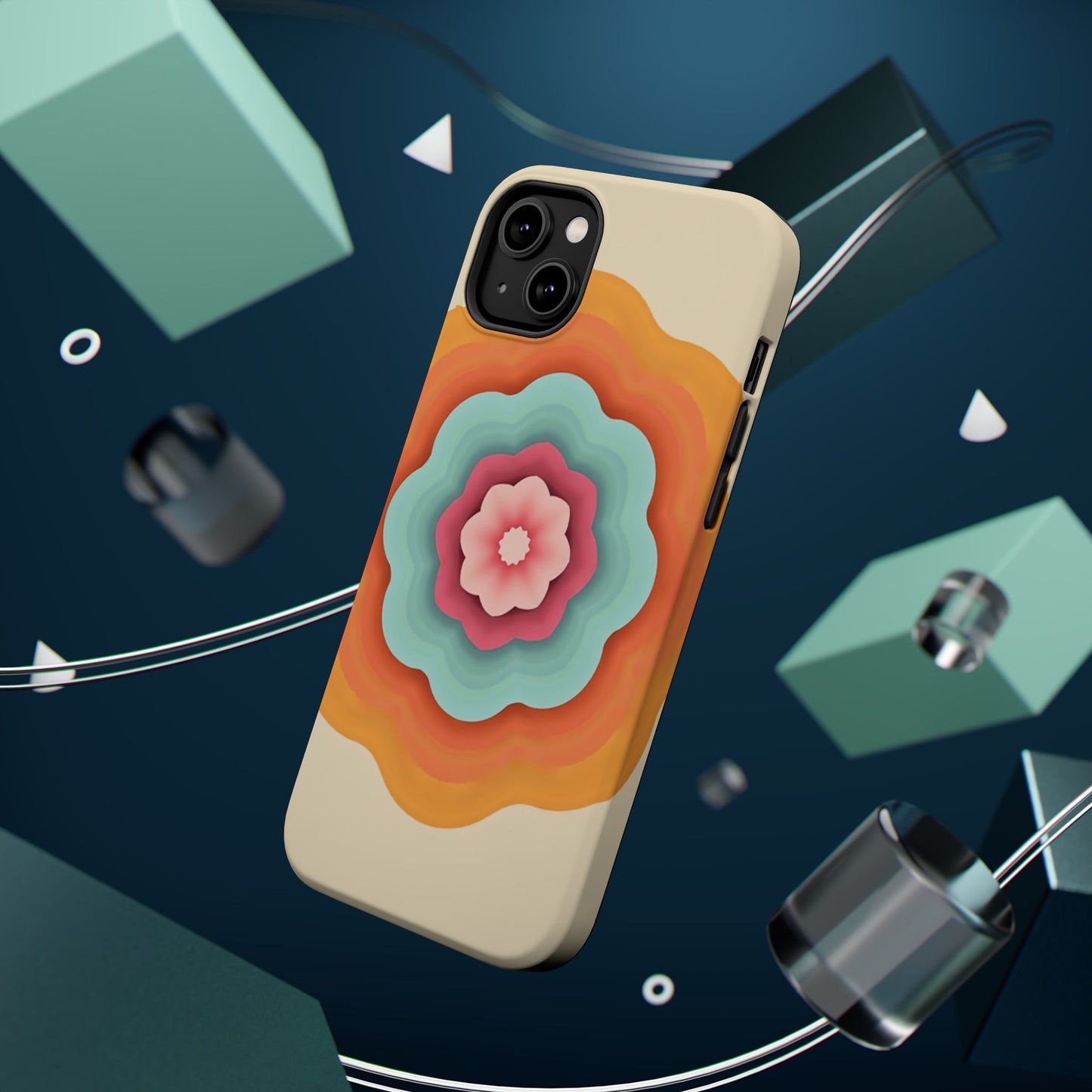 Retro Flower Phone Case - 70s Aesthetic iPhone Case, Vintage Gift Idea, Layered Floral Design