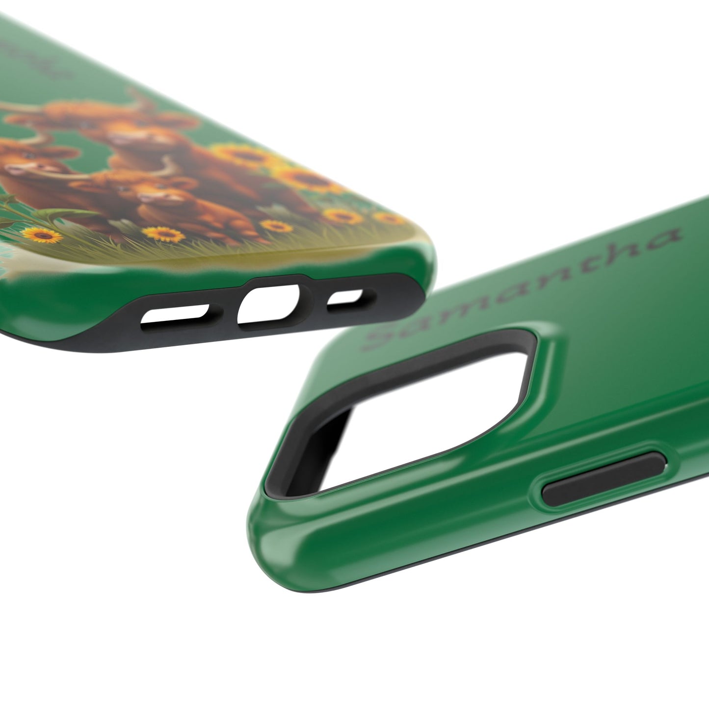 Personalized Highland Cow Phone Case - Custom Name Farm Animal Gift | Cute Green iPhone Cases for Women & Girls