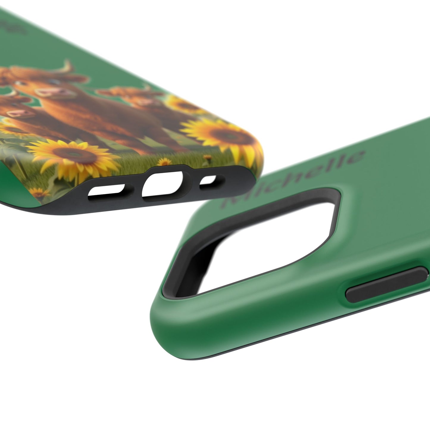 Personalized Highland Cow Phone Case - Custom Name Farm Animal Gift | Cute Green iPhone Cases for Women & Girls