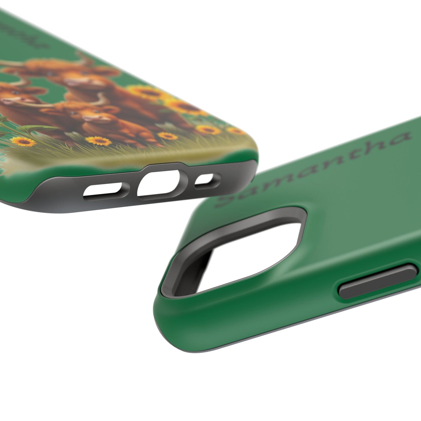 Personalized Highland Cow Phone Case - Custom Name Farm Animal Gift | Cute Green iPhone Cases for Women & Girls