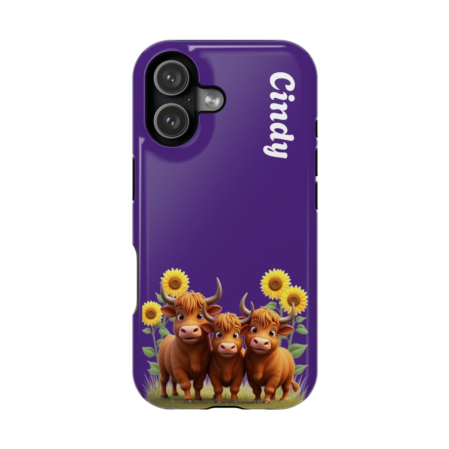 Personalized Purple Highland Cow Phone Case - Custom Name Farm Animal Gift | Cute Purple iPhone Cases for Women & Girls
