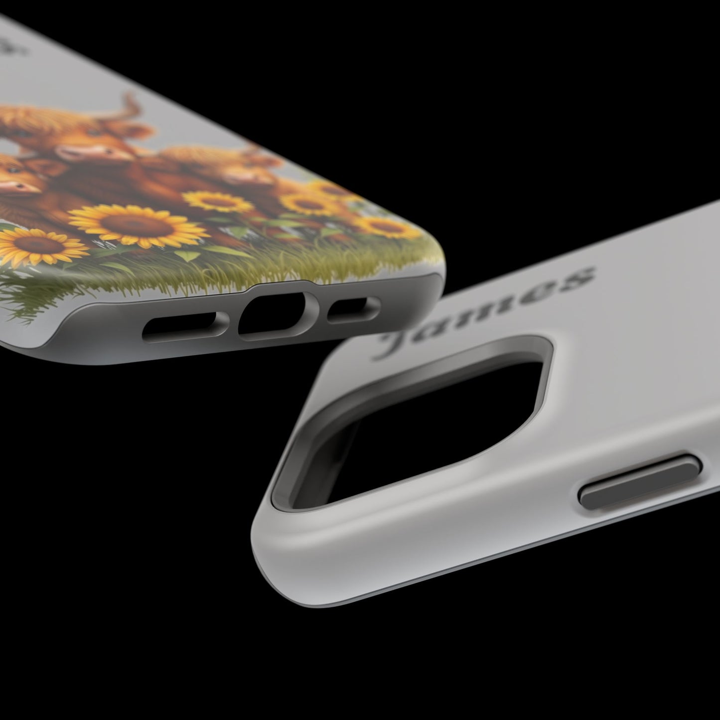 Personalized Gray Highland Cow Phone Case - Custom Name Farm Animal Gift | Cute Gray iPhone Cases for Women & Girls