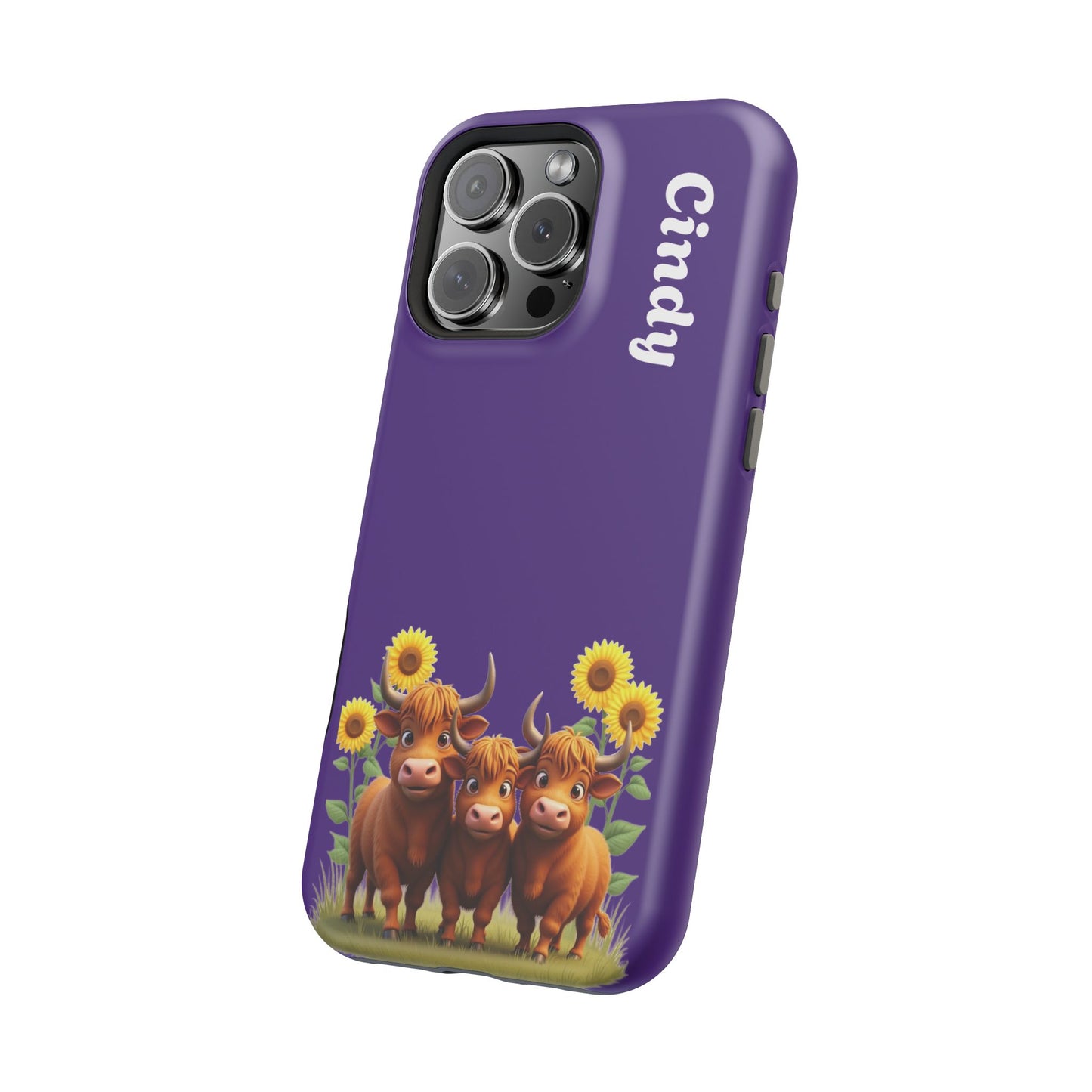 Personalized Purple Highland Cow Phone Case - Custom Name Farm Animal Gift | Cute Purple iPhone Cases for Women & Girls
