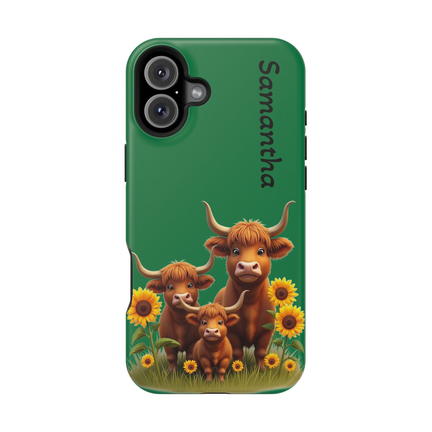 Personalized Highland Cow Phone Case - Custom Name Farm Animal Gift | Cute Green iPhone Cases for Women & Girls
