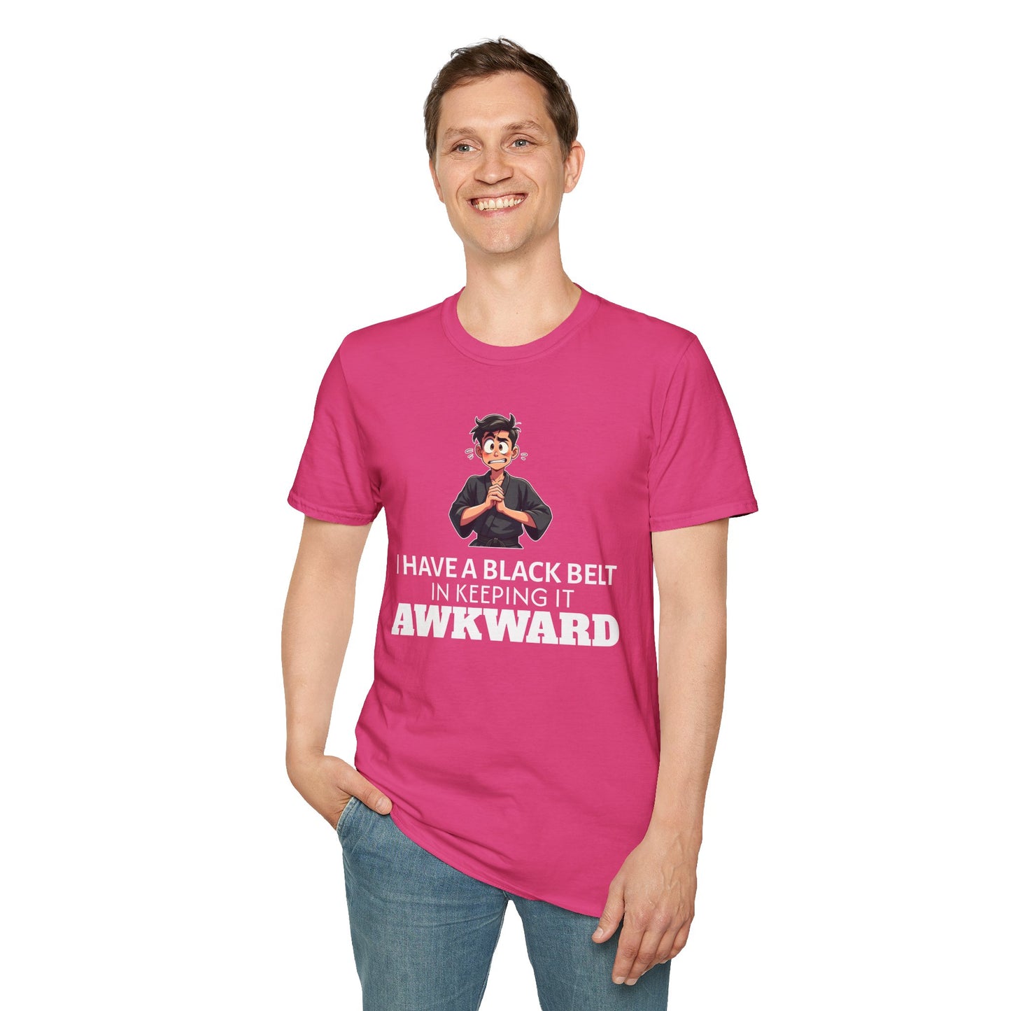 Funny Black Belt in Keeping It Awkward T-Shirt β Sarcastic Karate Kid Cartoon Tee, Ironic Humor Gift for Socially Clumsy & Relatable Souls