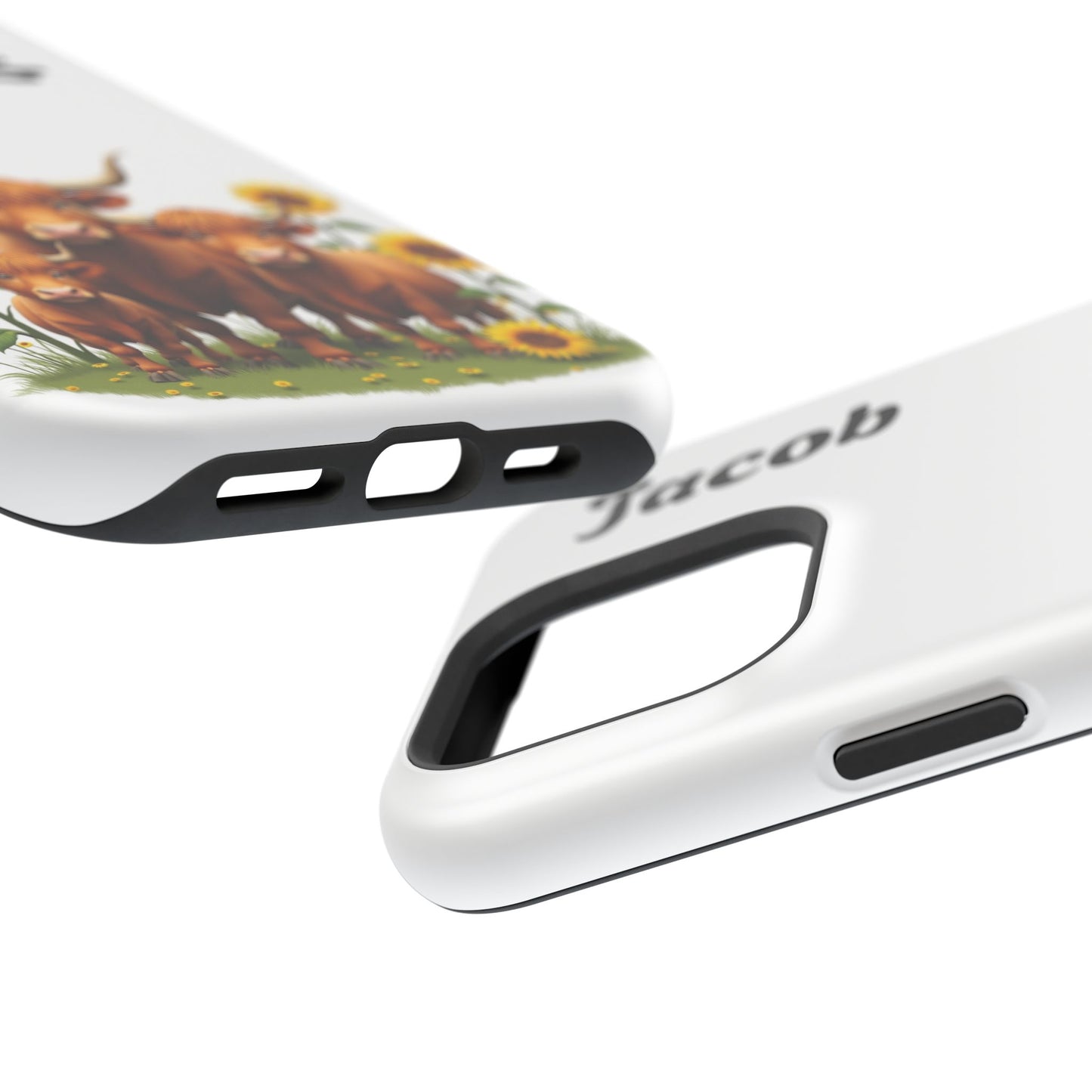 Personalized White Highland Cow Phone Case - Custom Name Farm Animal Gift | Cute Sunflower Cases for Women & Girls