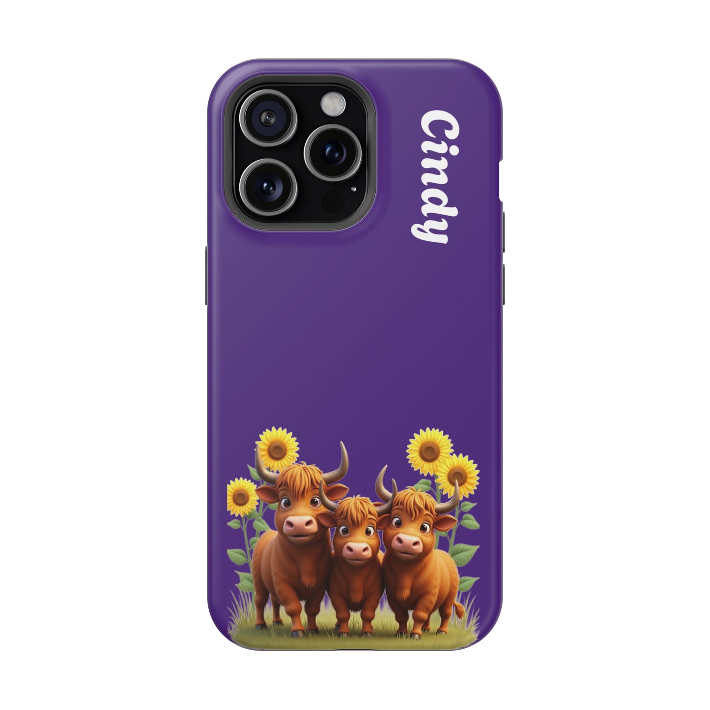 Personalized Purple Highland Cow Phone Case - Custom Name Farm Animal Gift | Cute Purple iPhone Cases for Women & Girls